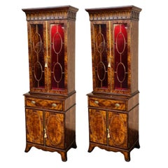 Used Theodore Alexander, Sheraton Style, Bookcases, Flame Mahogany, Glass, 1970s