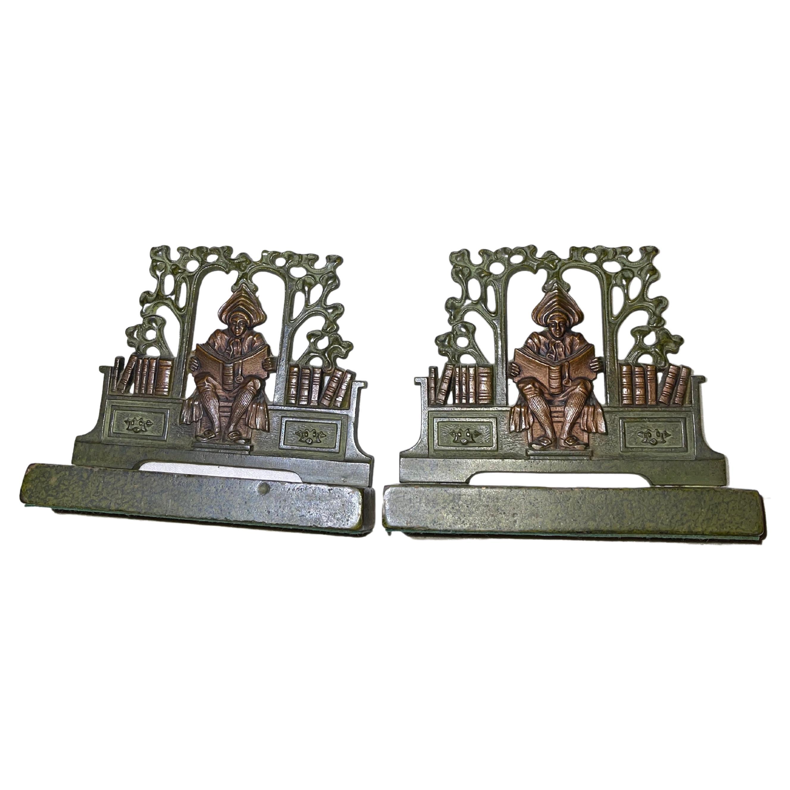 Pair of Bookends by Judd Co. w/ Factory Label "The Student" ca. 1910
