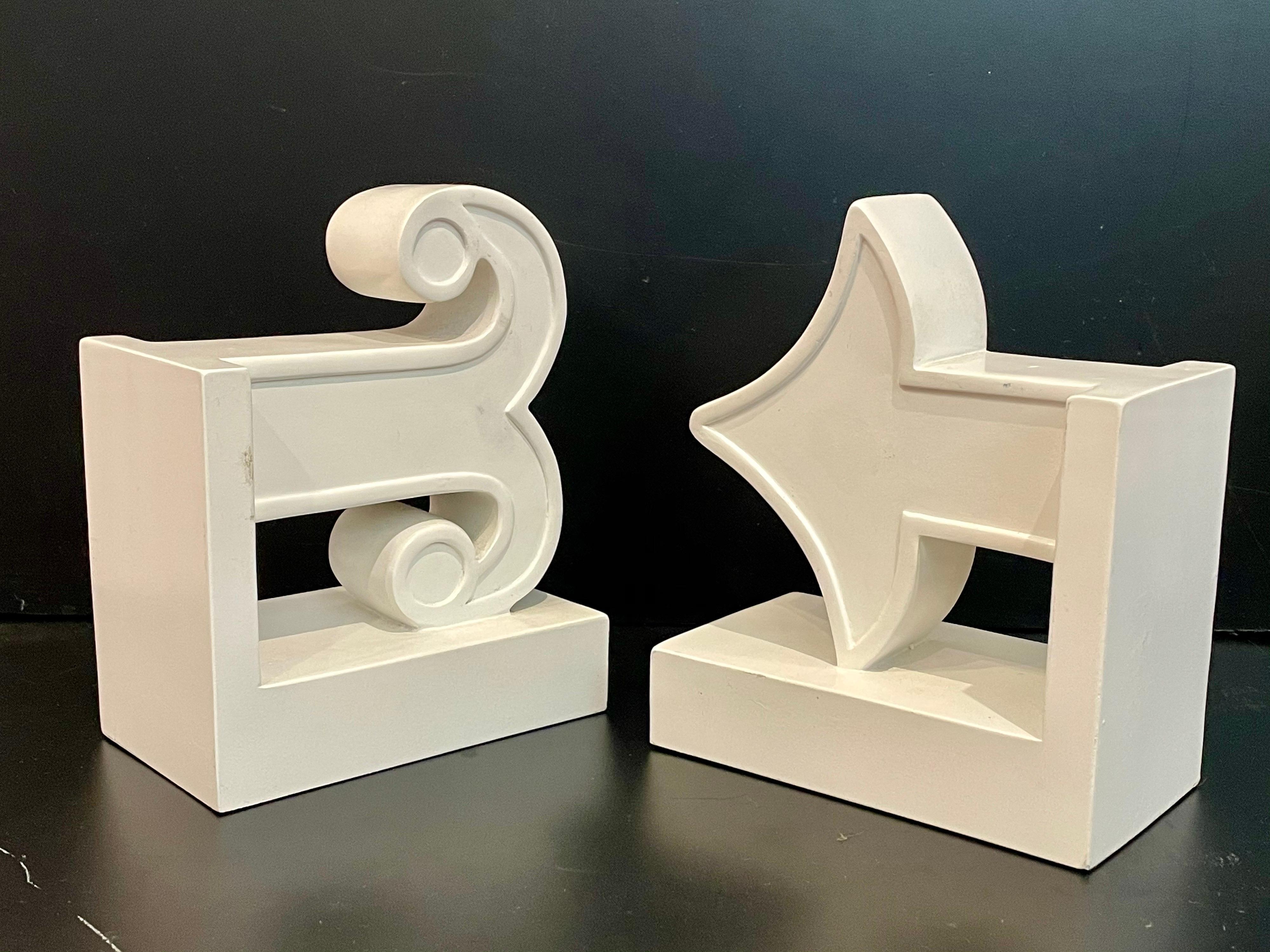 Jonathan Adler bookends happy chic Katie white arrow in white plaster finish.