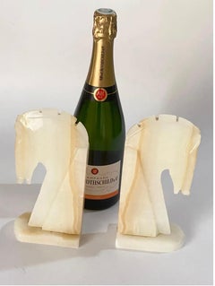 Pair of Book ends, in Onyx, White Color, Horse Shape Pattern, France, Circa 1970