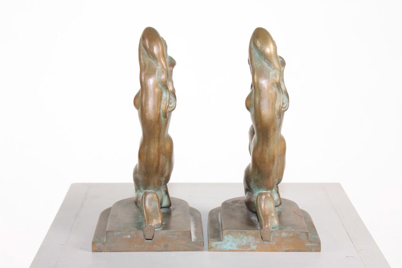 Pair of Bookends in Patinated Bronze by Tinos, Made in Denmark, 1930s For Sale 4