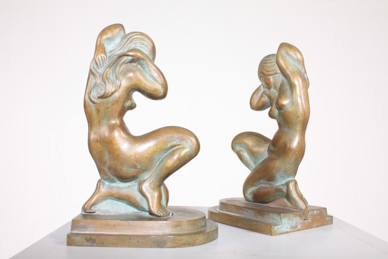 Pair of Bookends in Patinated Bronze by Tinos, Made in Denmark, 1930s In Good Condition For Sale In Lejre, DK