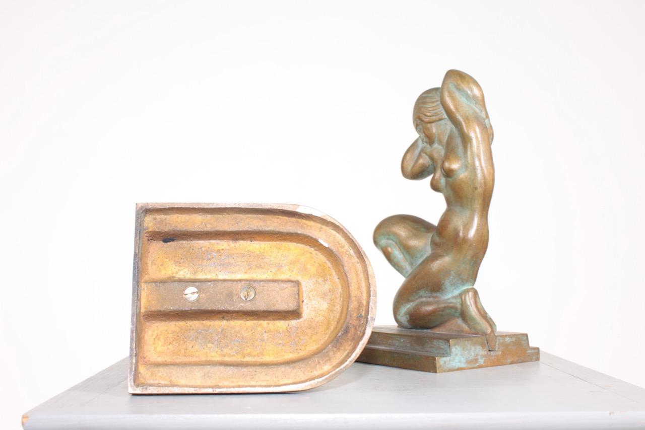 Pair of Bookends in Patinated Bronze by Tinos, Made in Denmark, 1930s For Sale 2