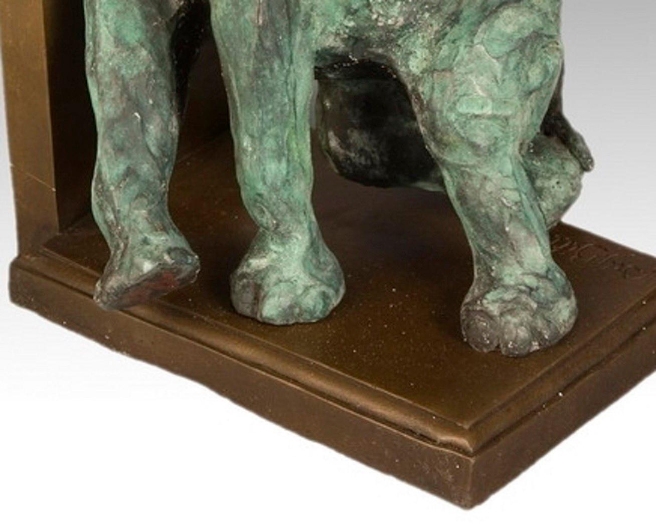 European Pair of Bookends in Patinated Bronze, 