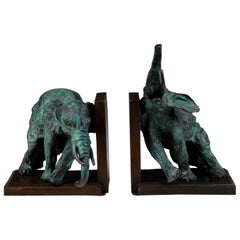 Pair of Bookends in Patinated Bronze, "Elephants", After Models by Ary Bitter