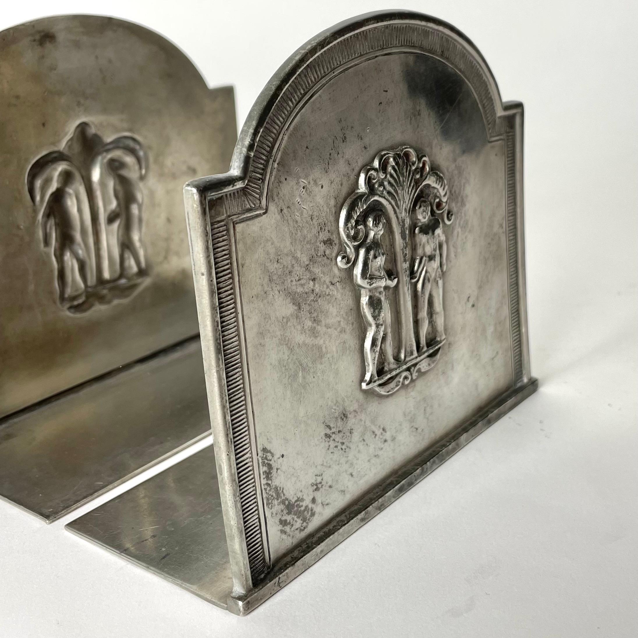 Pair of Bookends in Pewter with decoration of Adam and Eve by Just Andersen 1930 For Sale 2
