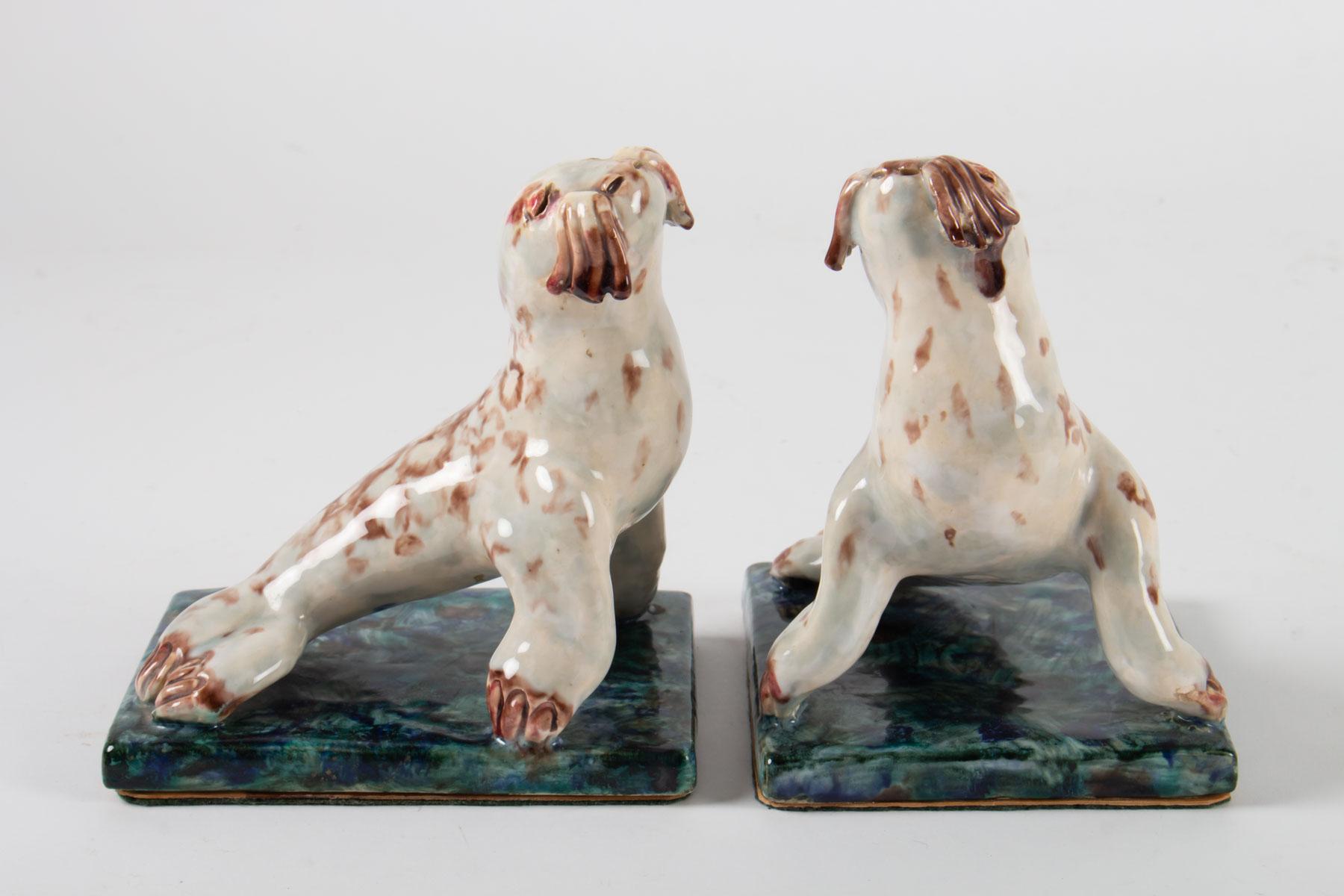 French Pair of Bookends, Seal, Ceramic, 1950 For Sale