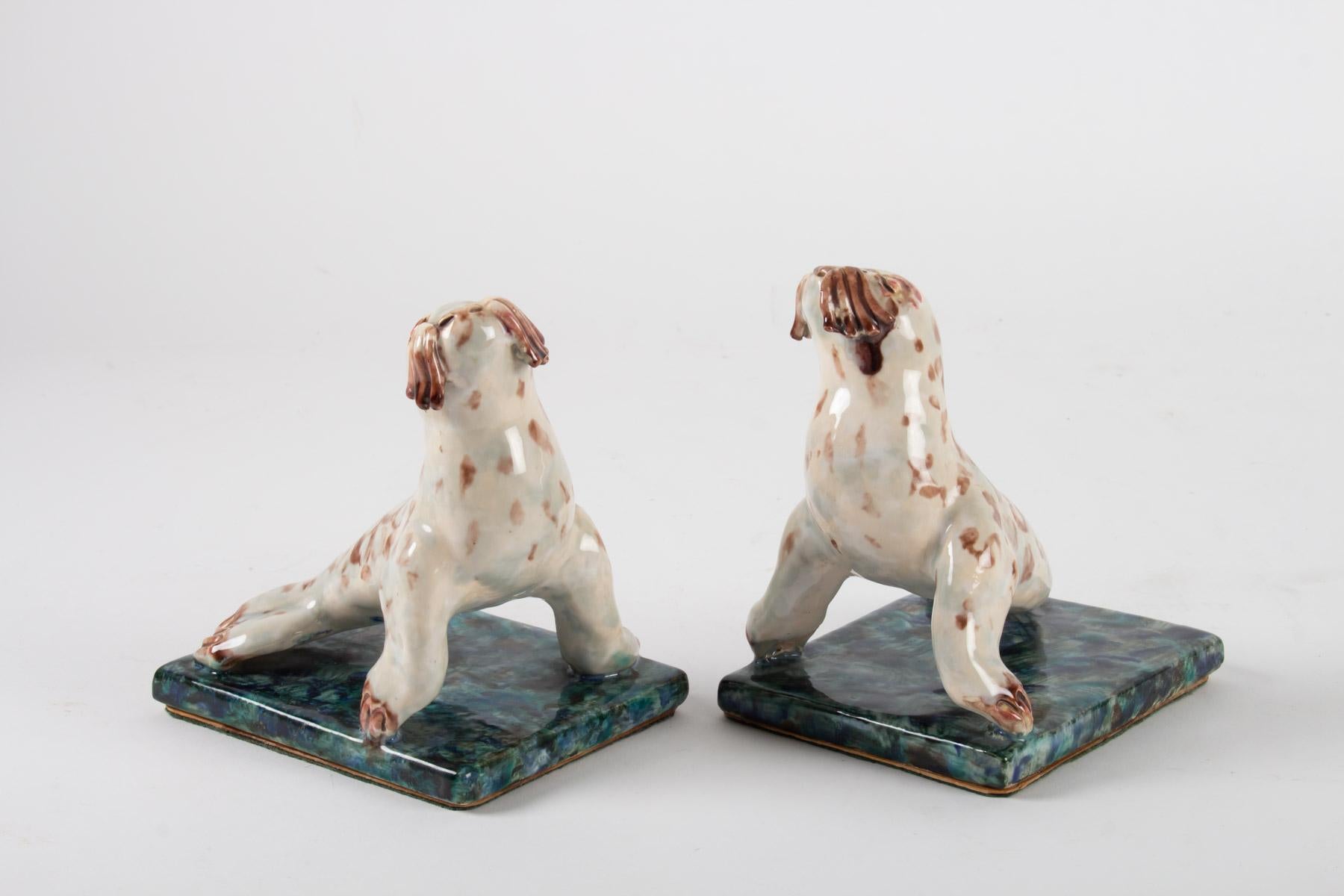 Pair of Bookends, Seal, Ceramic, 1950 For Sale 1