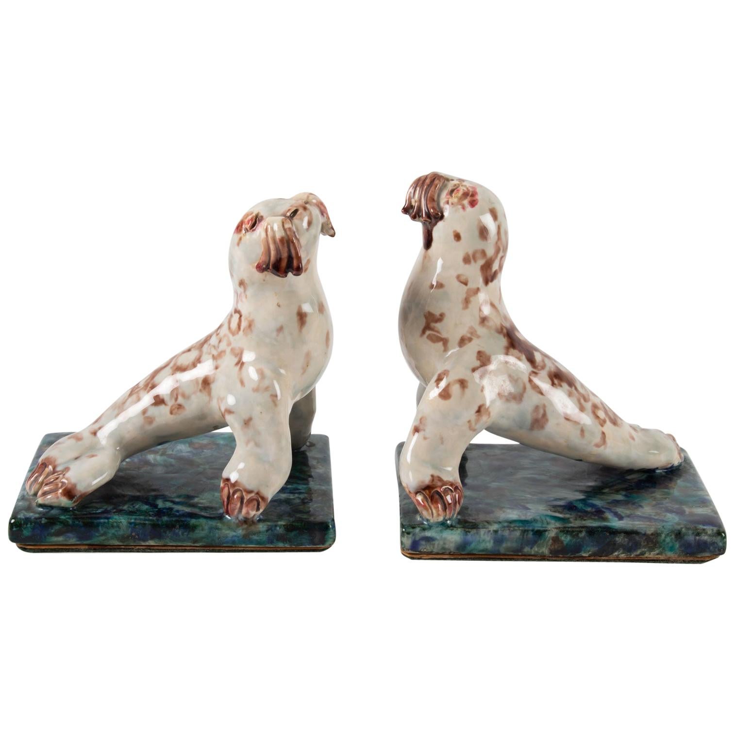 Coppia di reggilibri, sigillo, ceramica, 1950