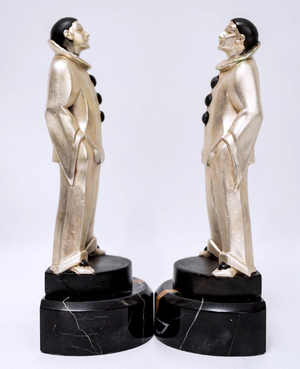 French Pair Of Bookends - Silver Bronze - Pierrots - Max Le Verrier - Period: Art Deco For Sale