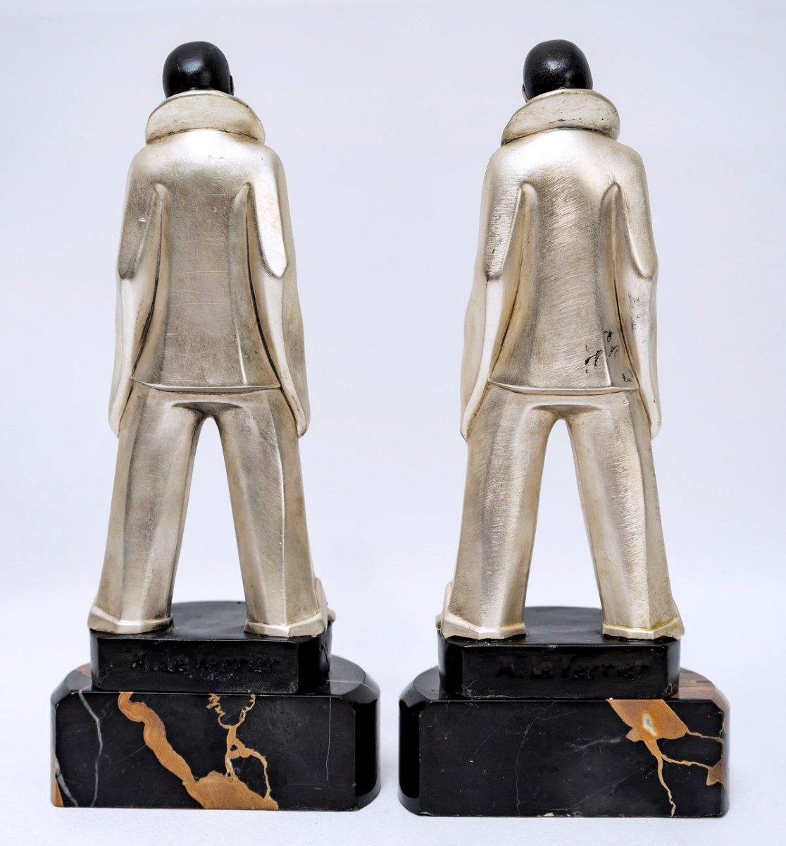 Pair Of Bookends - Silver Bronze - Pierrots - Max Le Verrier - Period: Art Deco In Excellent Condition For Sale In CRÉTEIL, FR