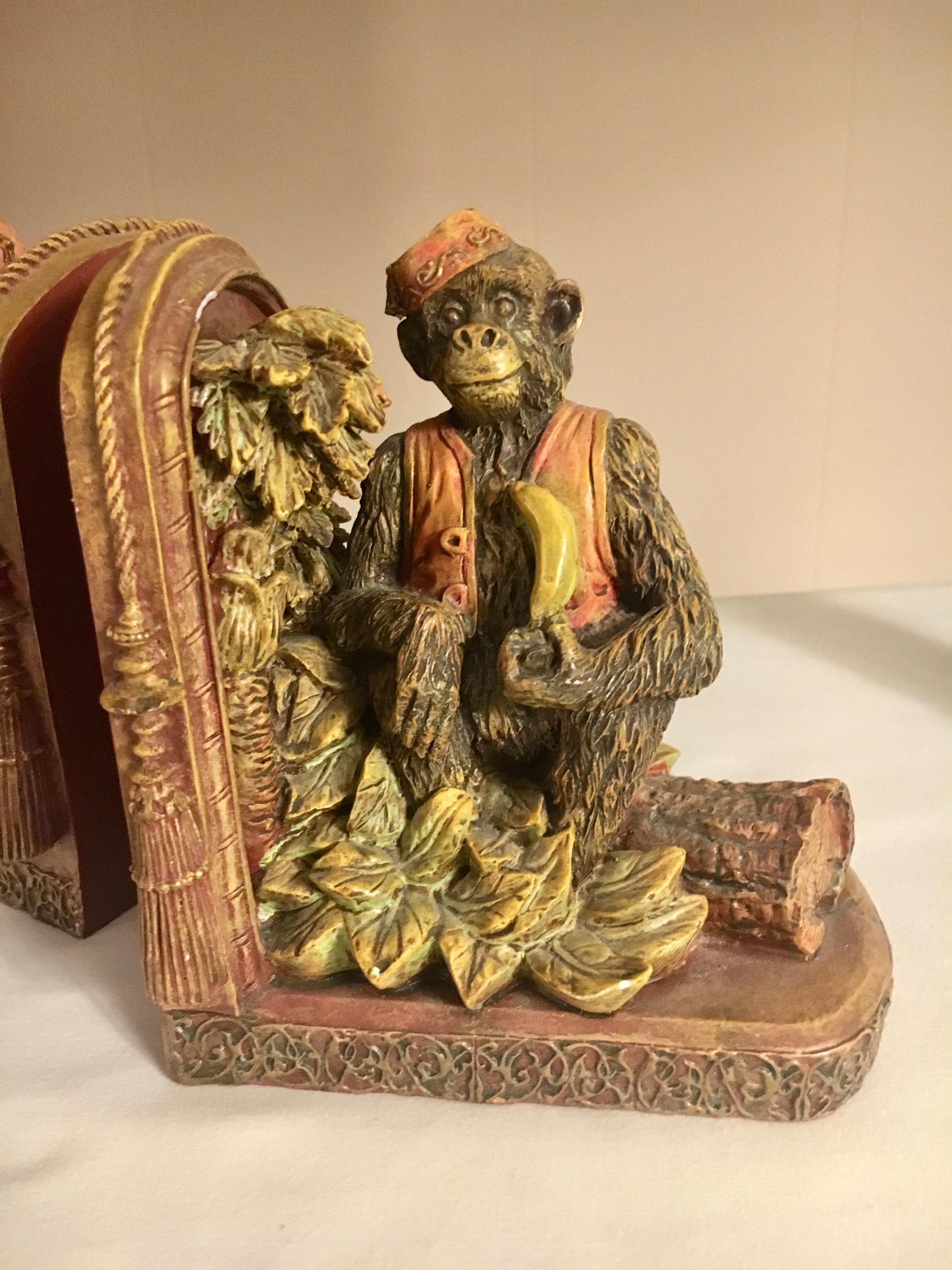 20th Century Pair of Bookends with Monkeys