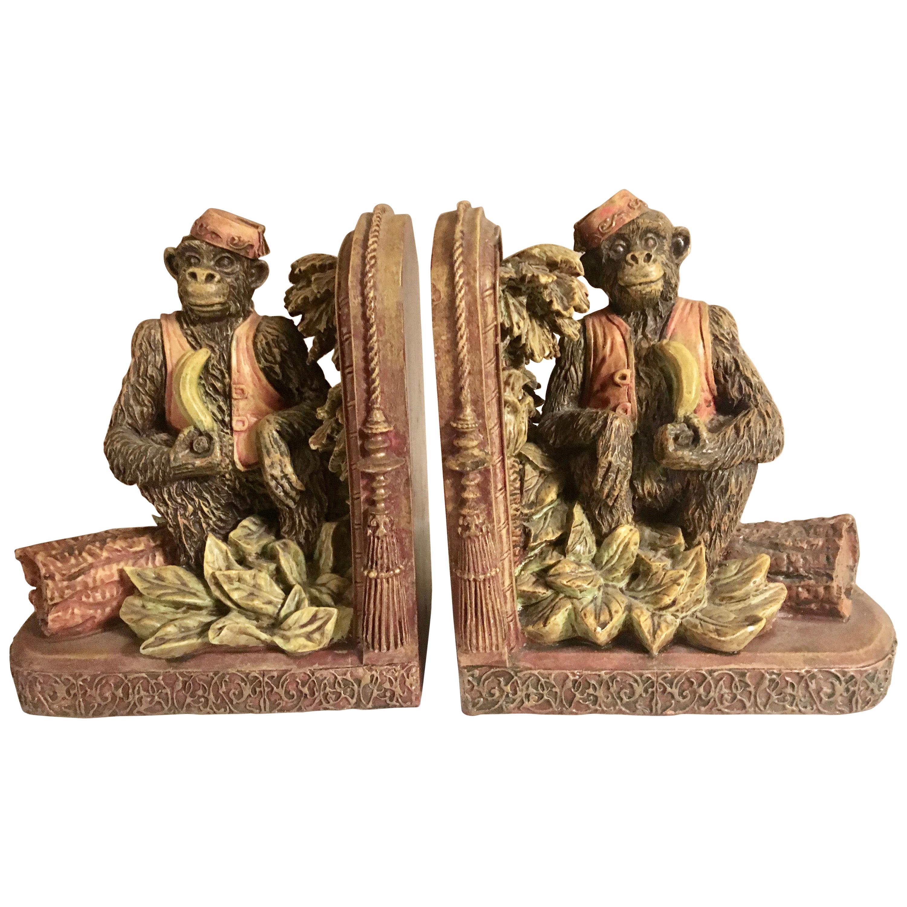 Pair of Bookends with Monkeys