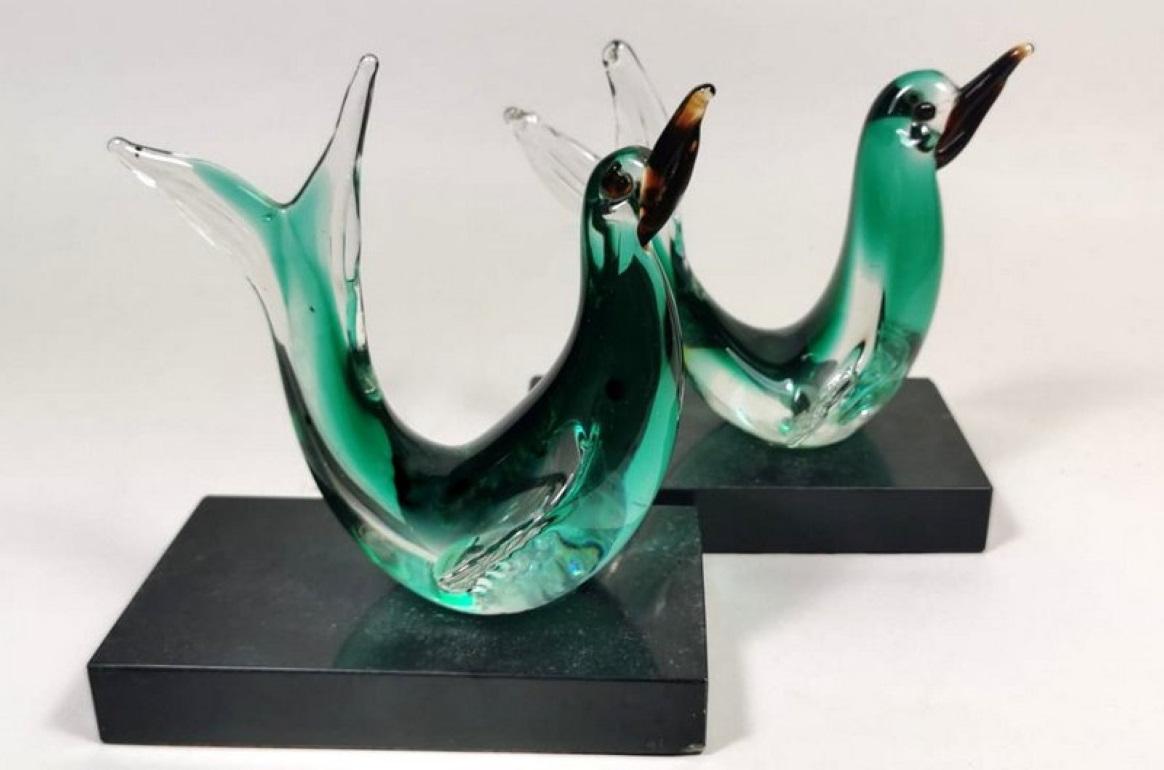 Murano Glass Italian Pair of Bookends with Birds, Italy In Good Condition In Prato, Tuscany