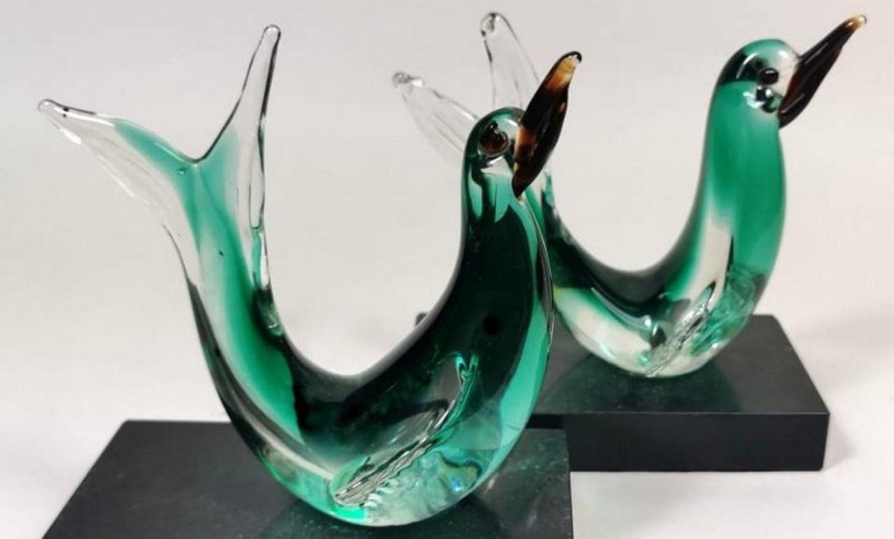 20th Century Murano Glass Italian Pair of Bookends with Birds, Italy