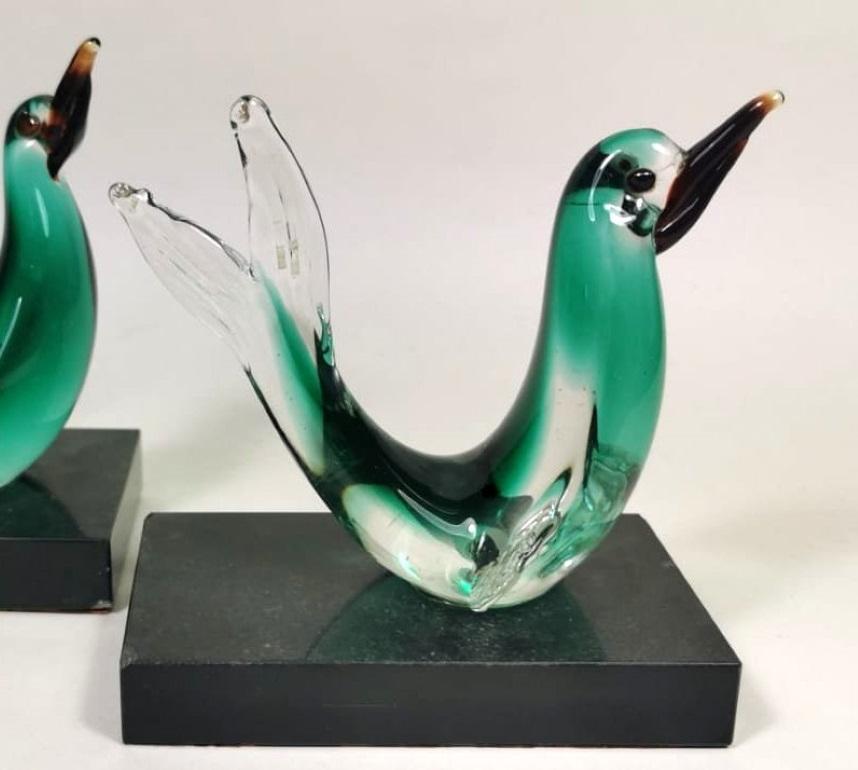 Murano Glass Italian Pair of Bookends with Birds, Italy 1
