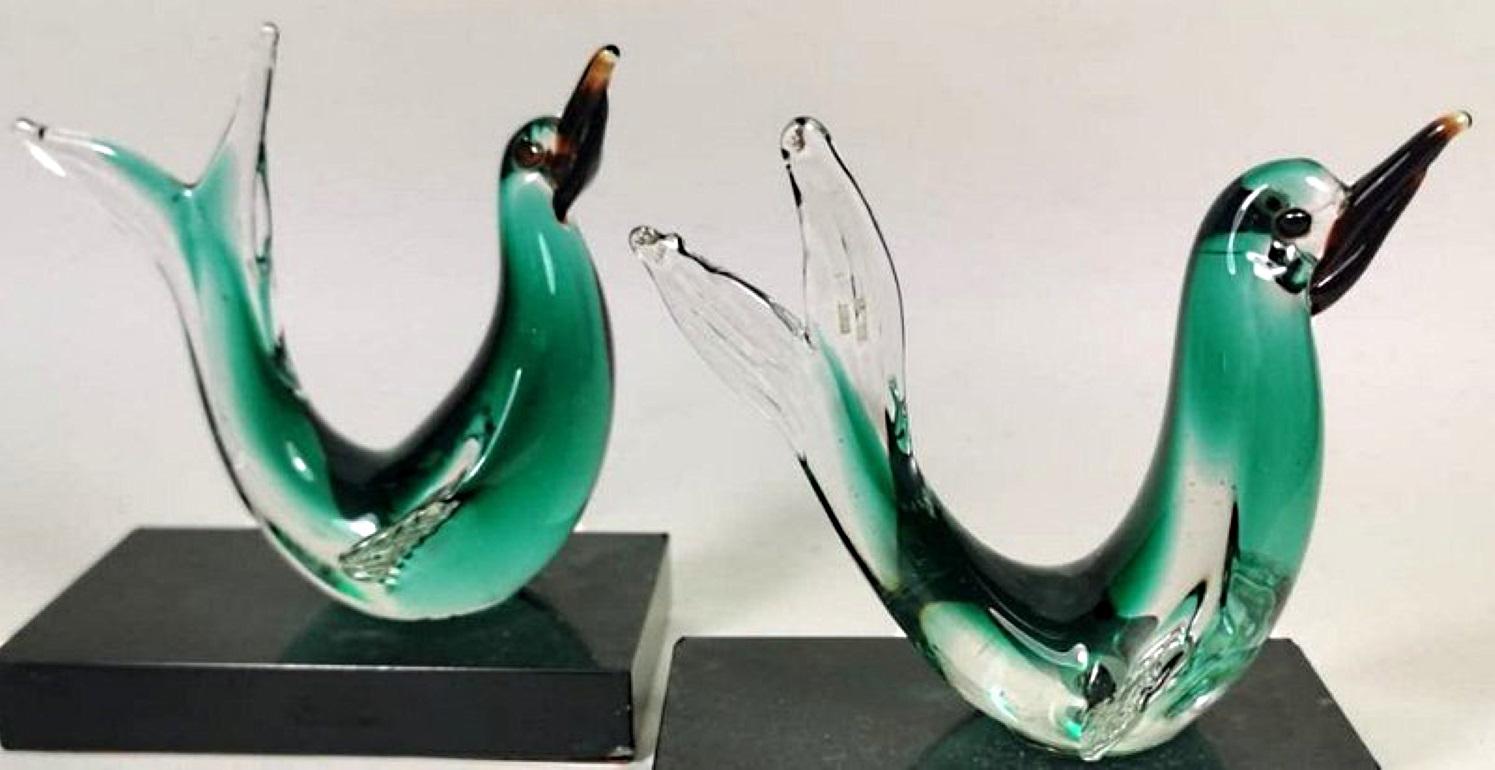 Murano Glass Italian Pair of Bookends with Birds, Italy 2