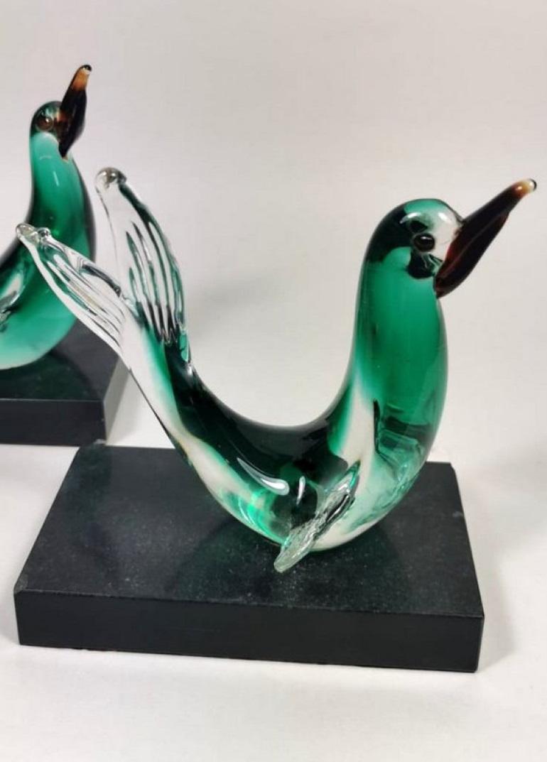 Murano Glass Italian Pair of Bookends with Birds, Italy 4
