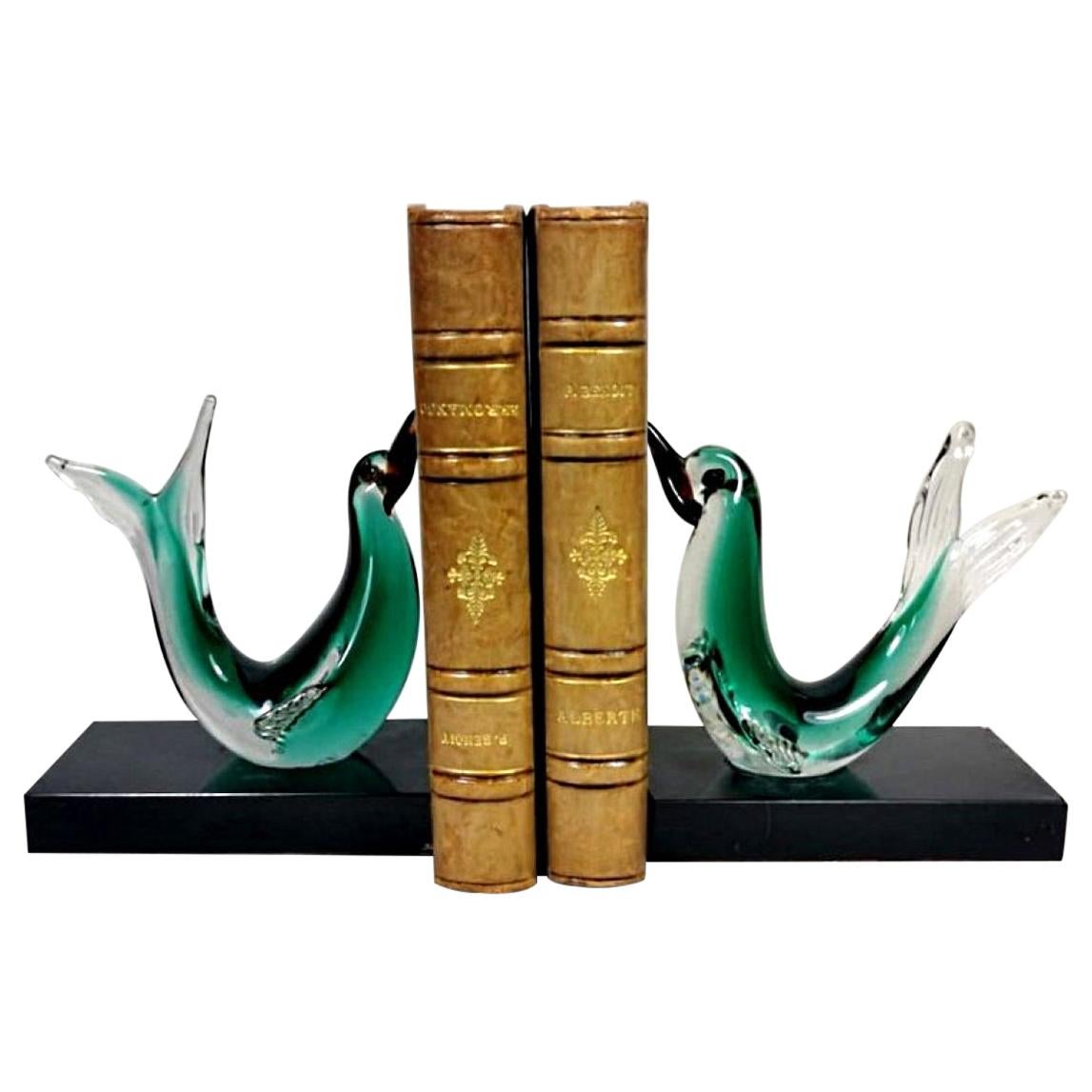 Murano Glass Italian Pair of Bookends with Birds, Italy