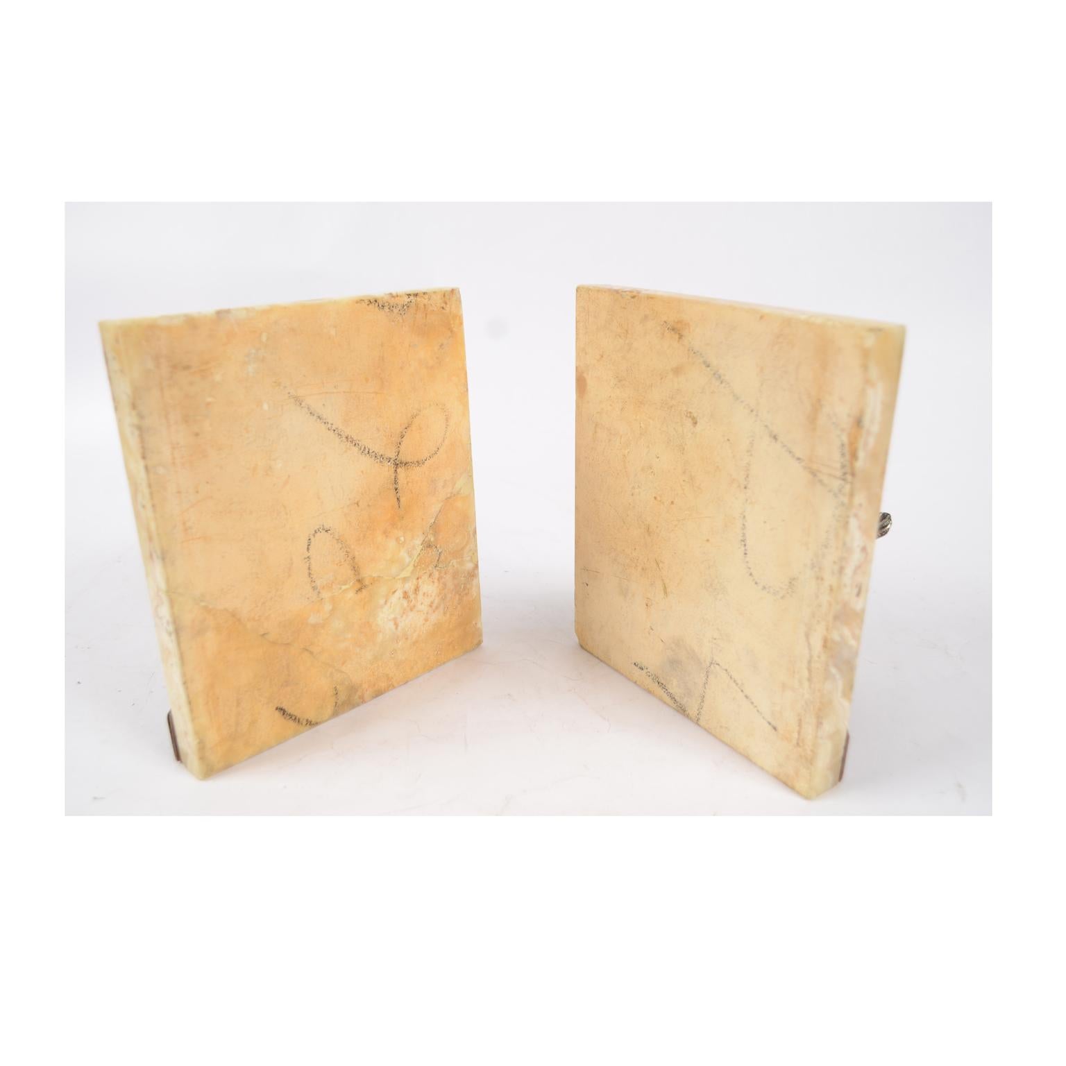 Pair of Bookends with Two Carps Made of Marble, Antimony and Wood France 1930s 4