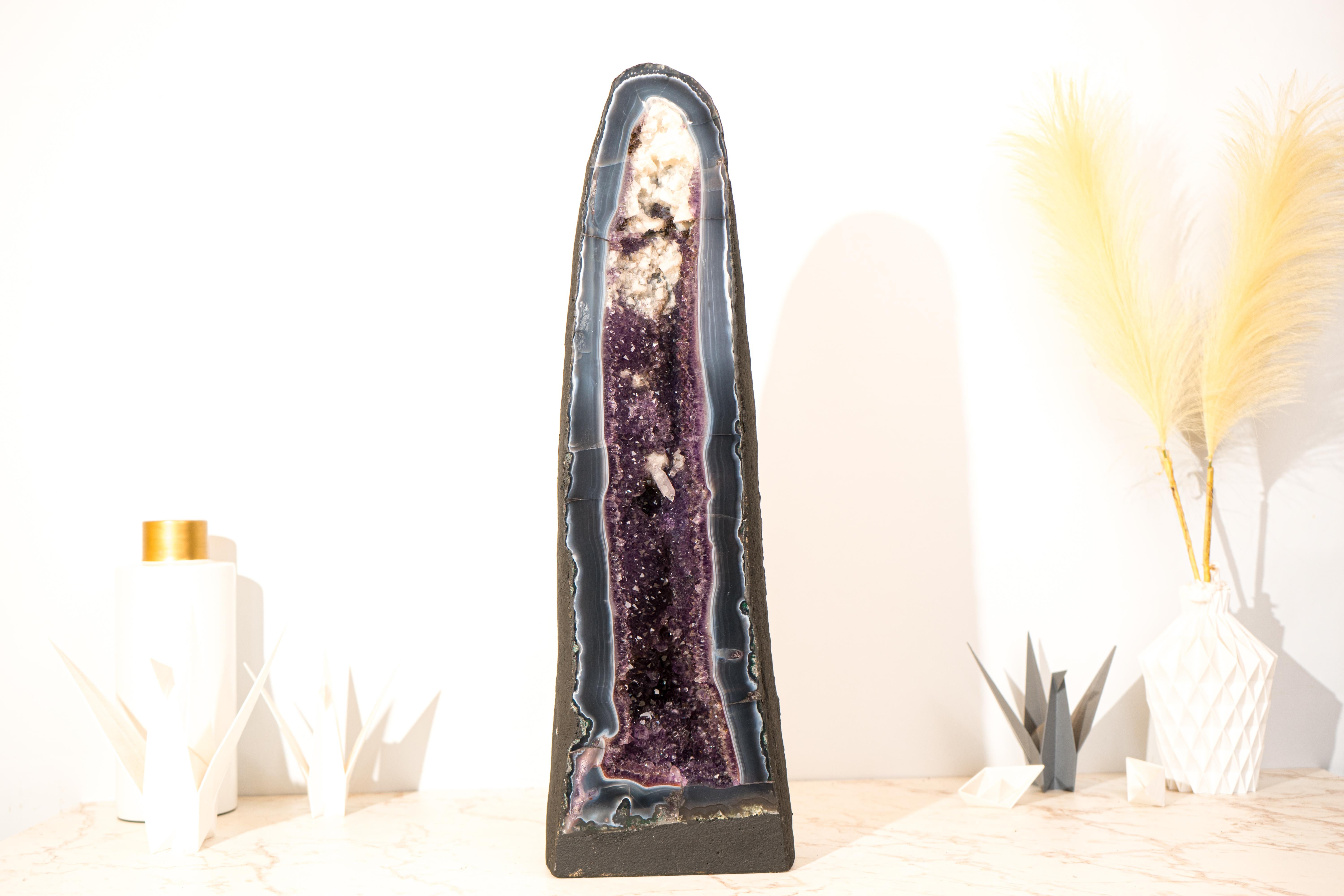 Pair of Bookmatching 24 In Tall Deep Purple Amethyst Geodes with Blue Lace Agate 4