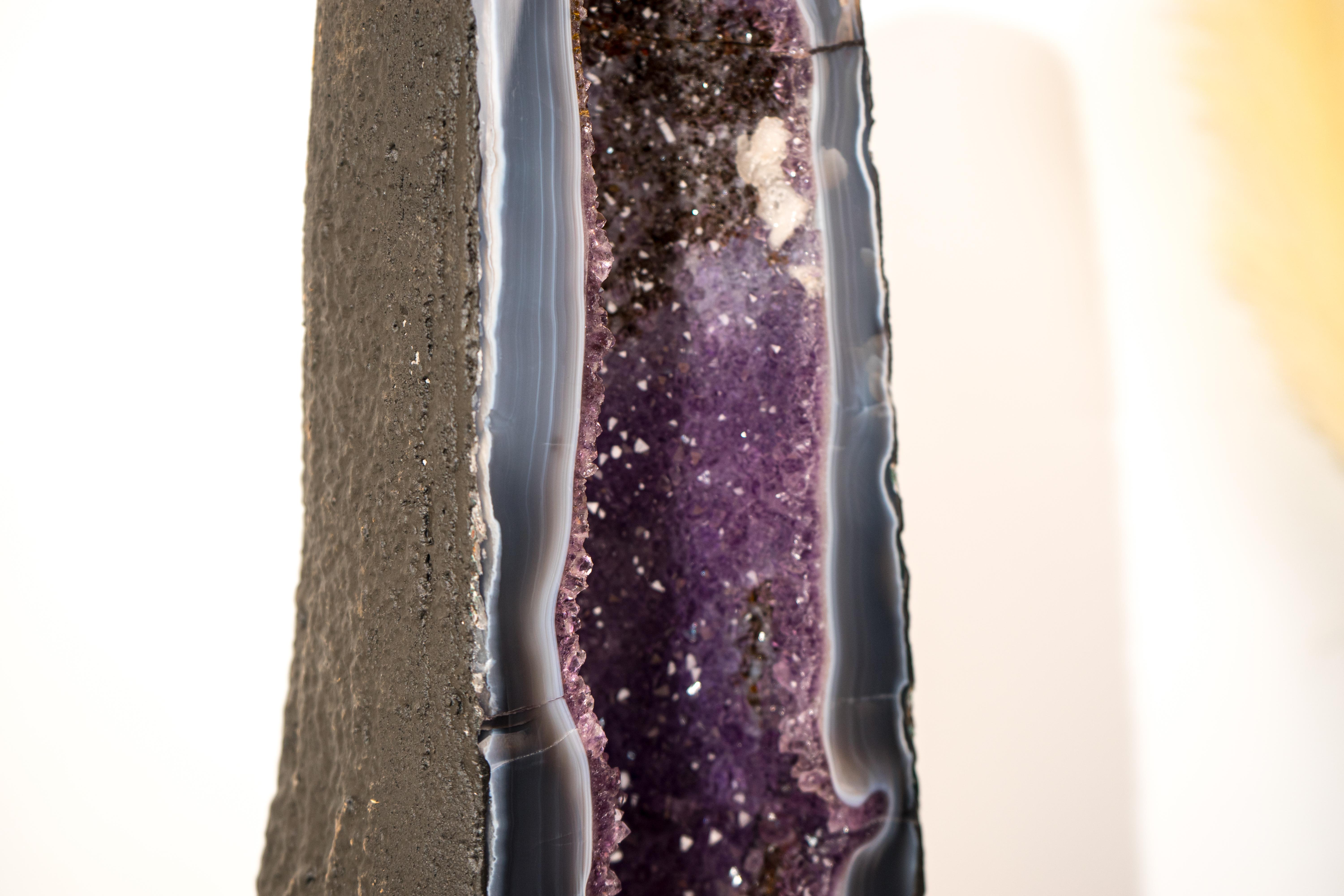 Pair of Bookmatching 24 In Tall Deep Purple Amethyst Geodes with Blue Lace Agate 3