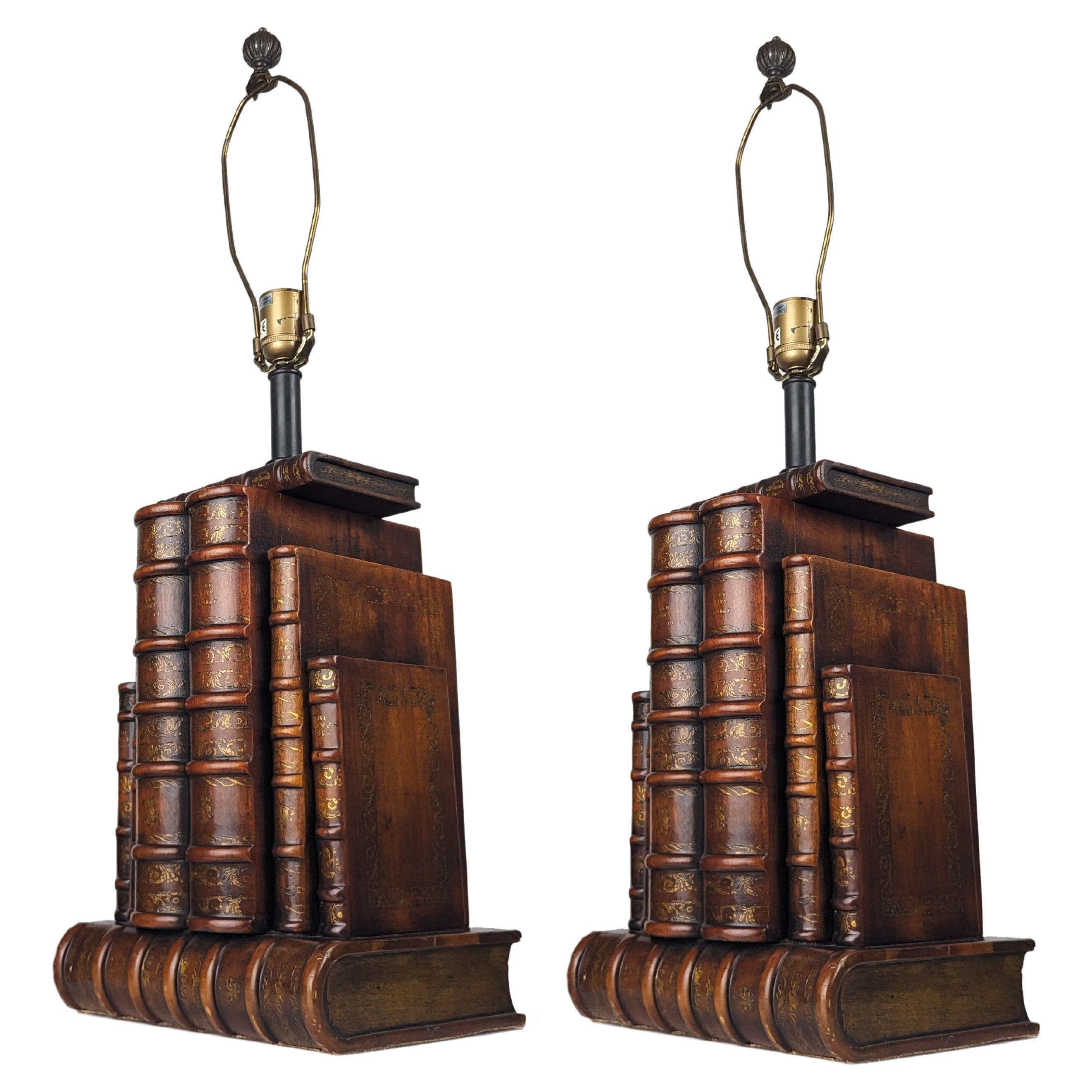 Pair of Books lamps by Theodore Alexander For Sale