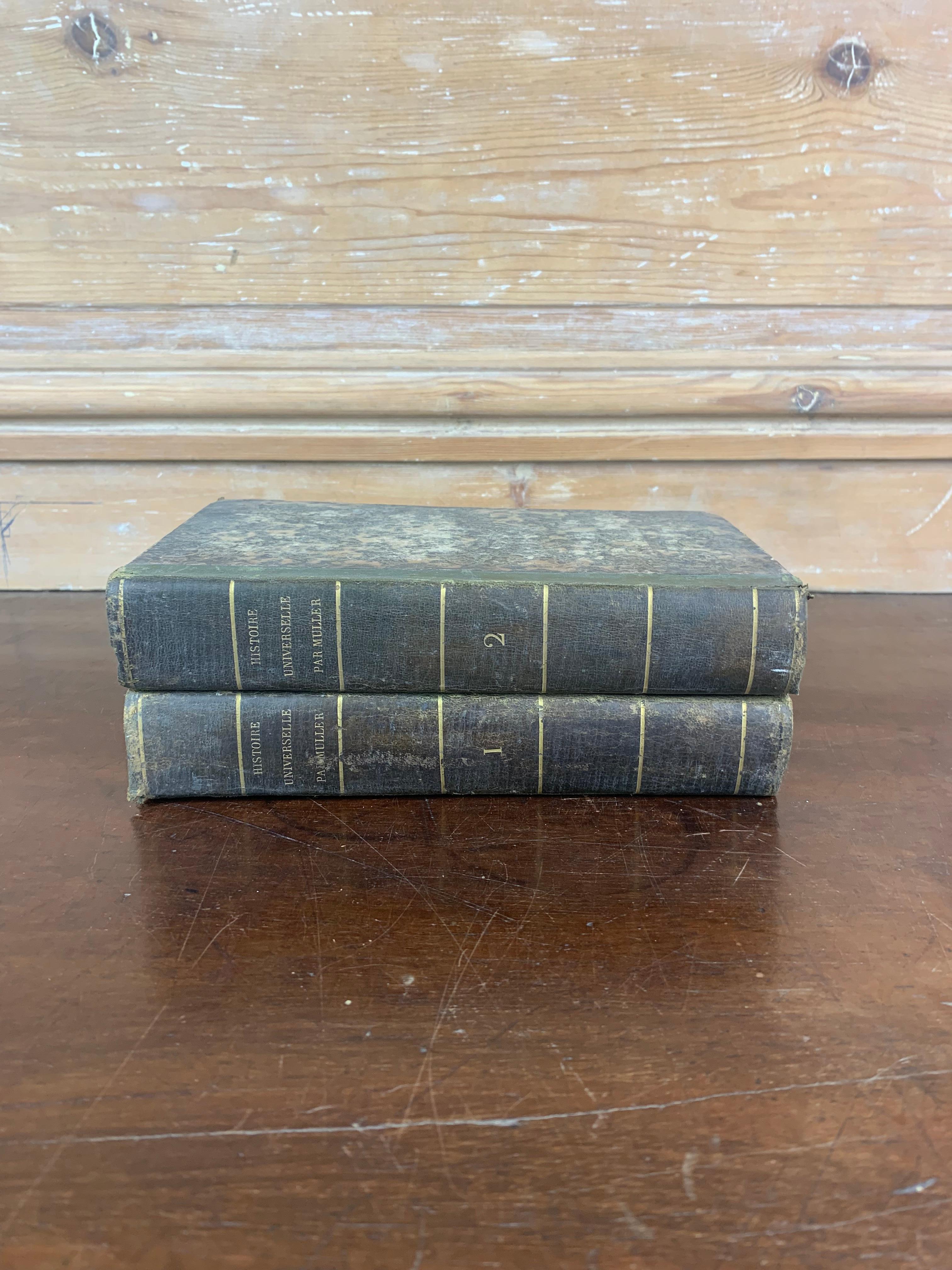 European Pair of Books of Universal History by Jean de Muller 19th Century France For Sale