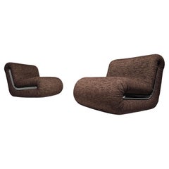 Pair of "Boomerang" Easy Chairs in brown wool by Rodolfo Bonetto for Flexform