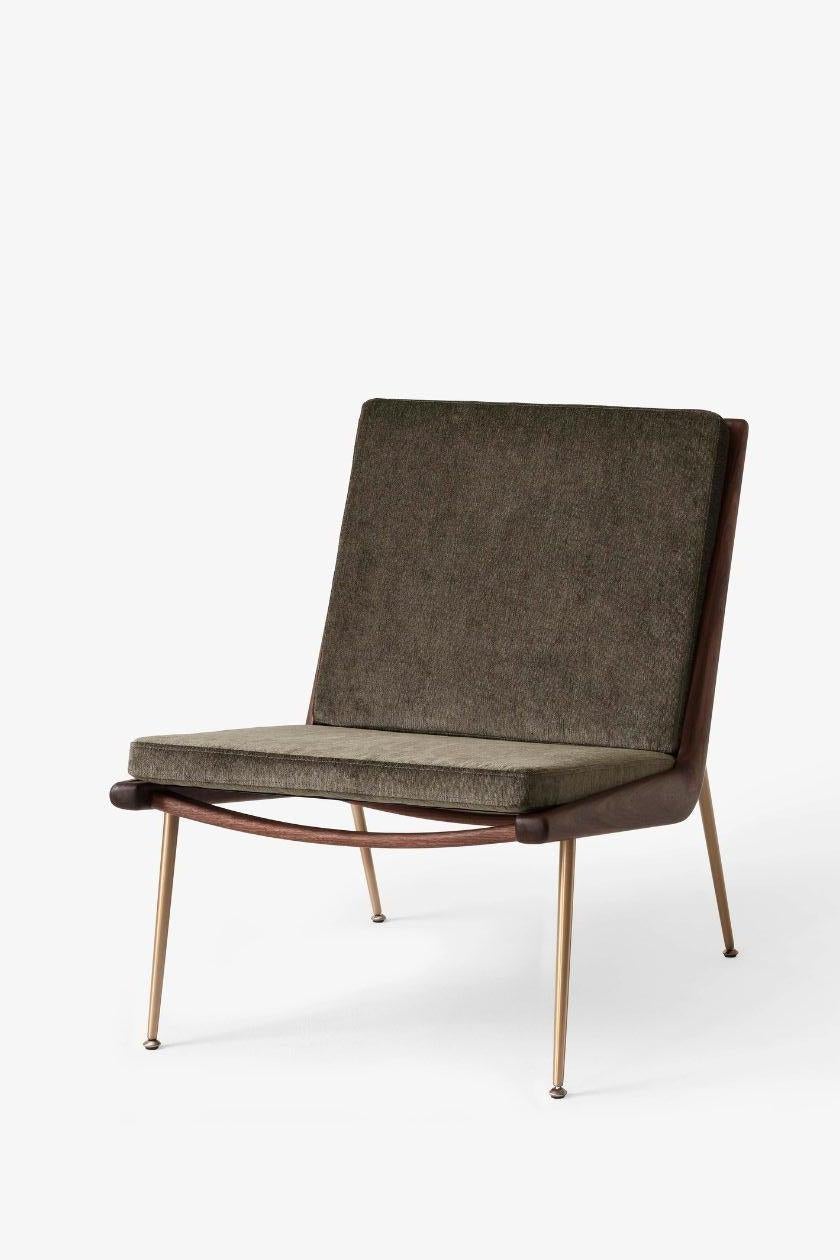 Danish Pair of Boomerang HM1 Lounge Chairs, Oiled Walnut/ Brass/ Duke004 for &Tradition