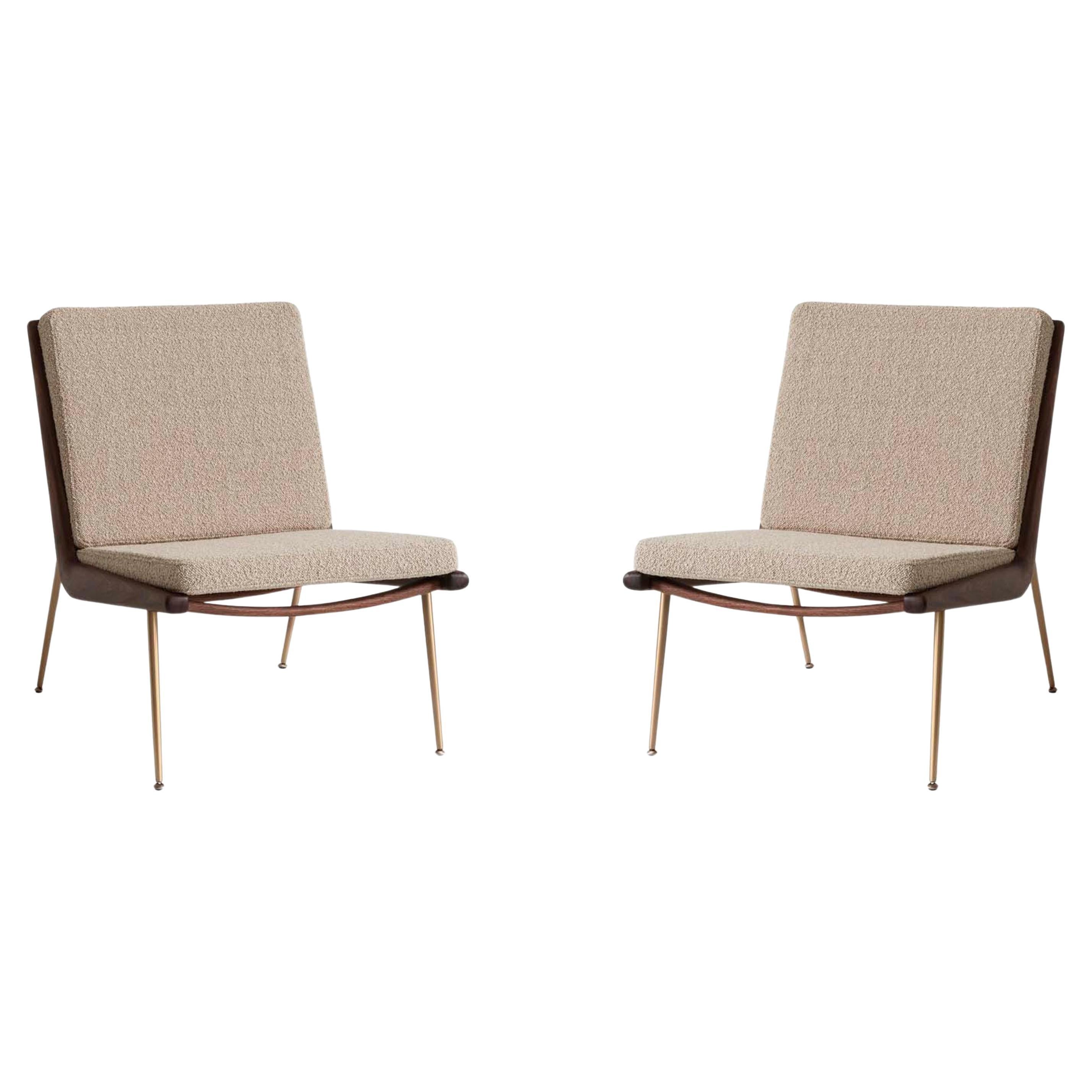 Pareja de tumbonas Boomerang HM1, nogal aceitado/ latón/ Karakorum 003 para &T