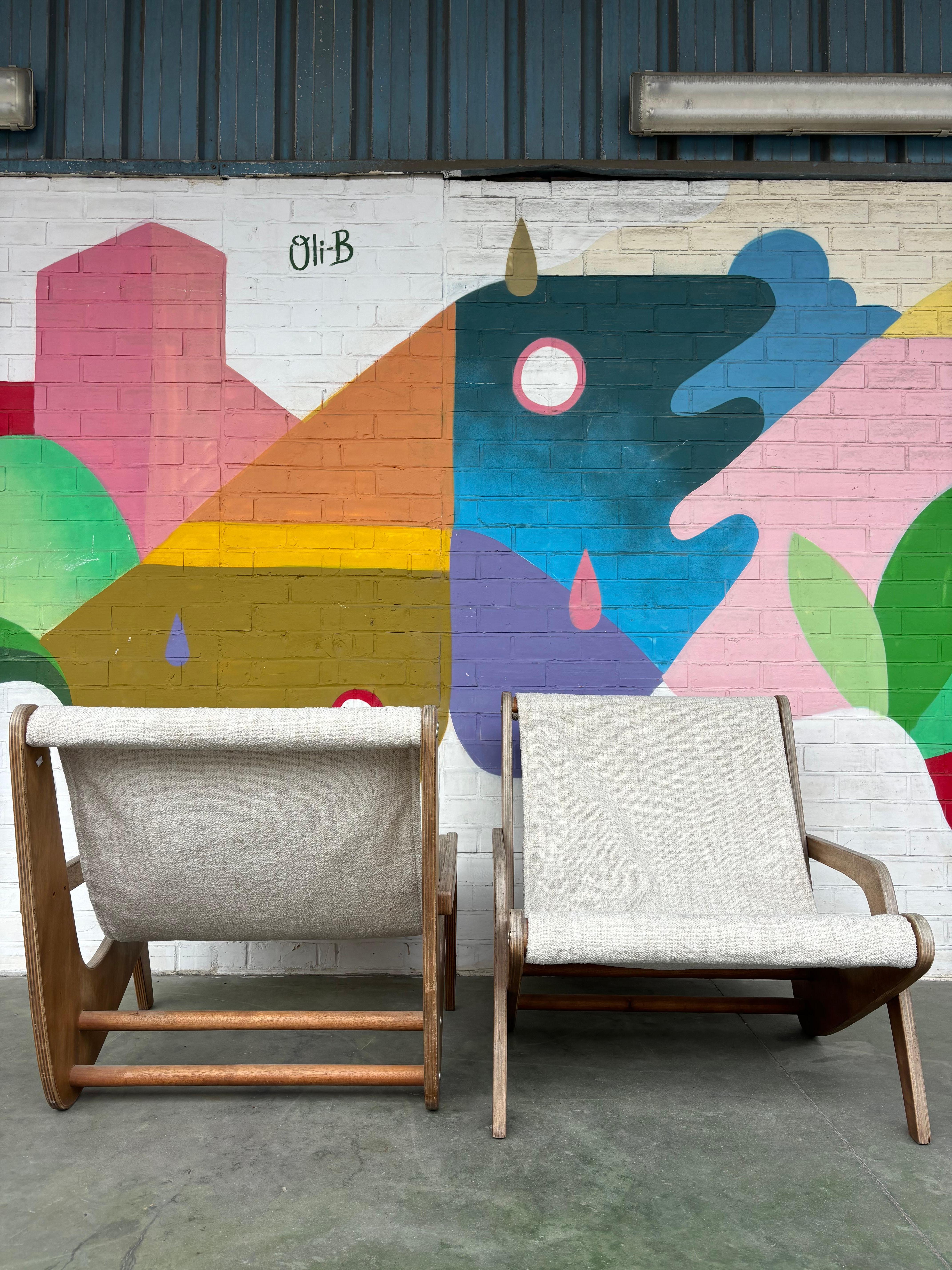 Fabric Pair of boomerang slipper chairs by Zanine Caldas For Sale