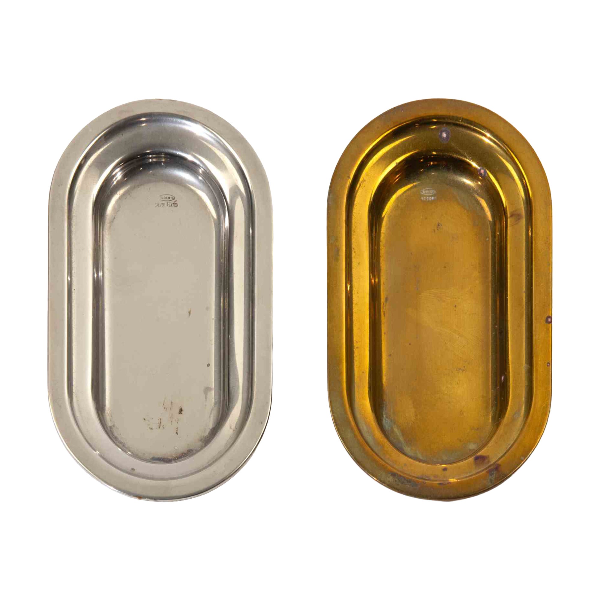 Pair of Borås Silver-Plated & Brass Trays, Scandinavian Modern, 1970s