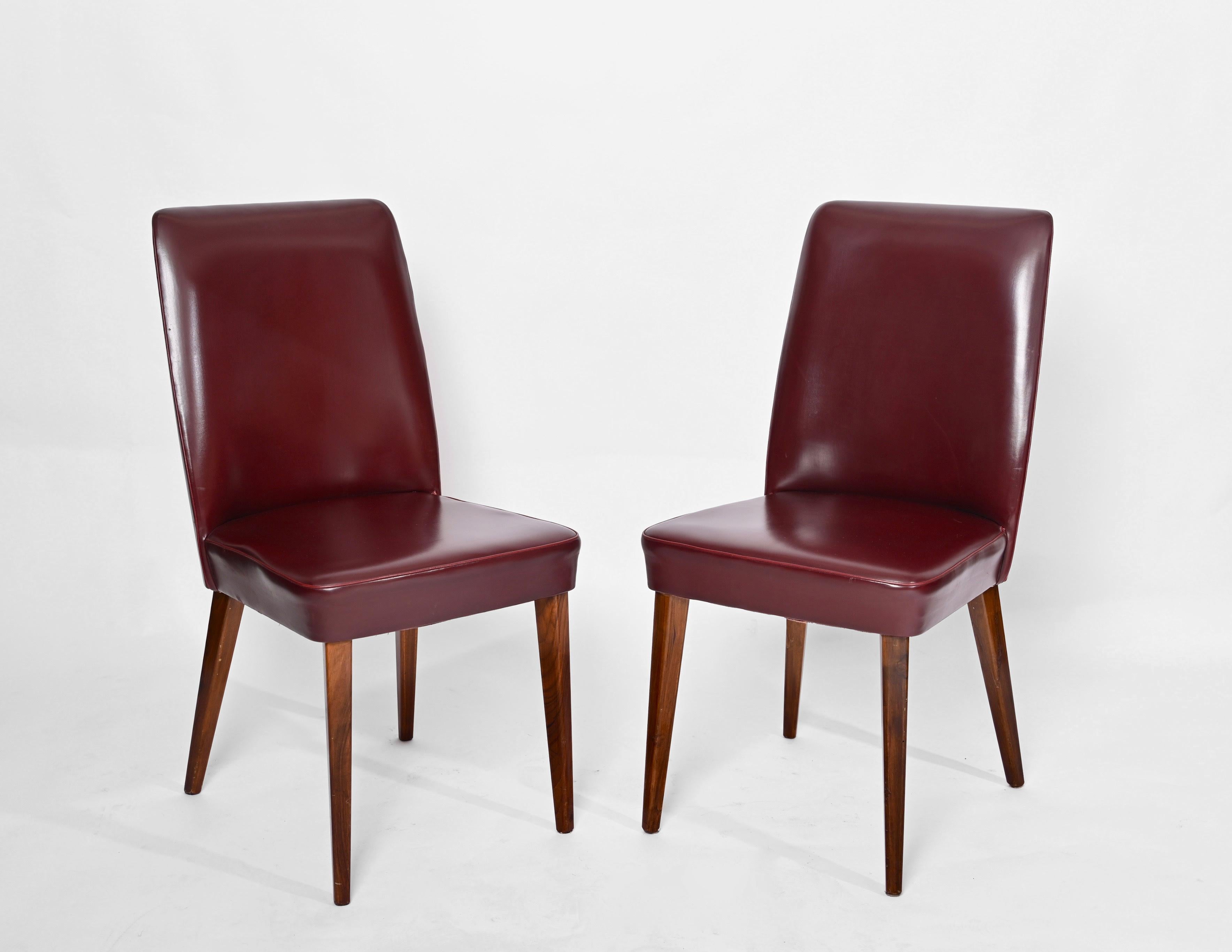 Pair of Bordeaux Leather Chairs by Anonima Castelli, Italy, 1950s For Sale 9