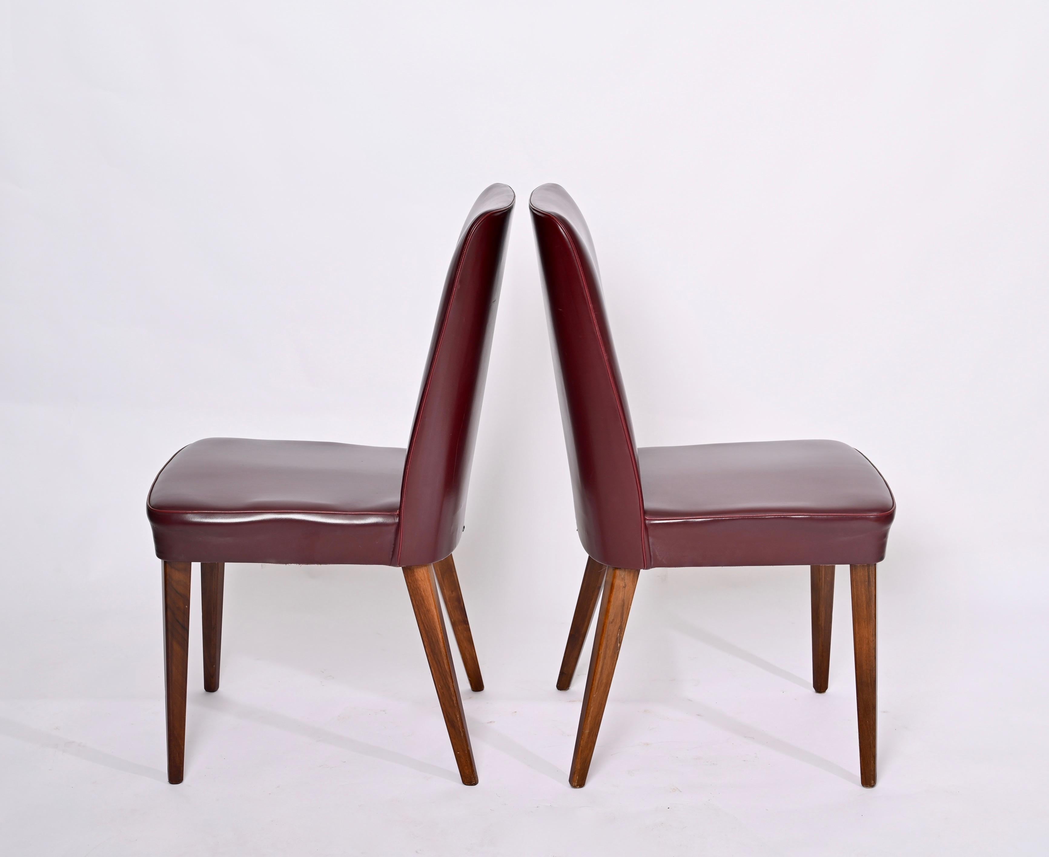 Pair of Bordeaux Leather Chairs by Anonima Castelli, Italy, 1950s For Sale 1