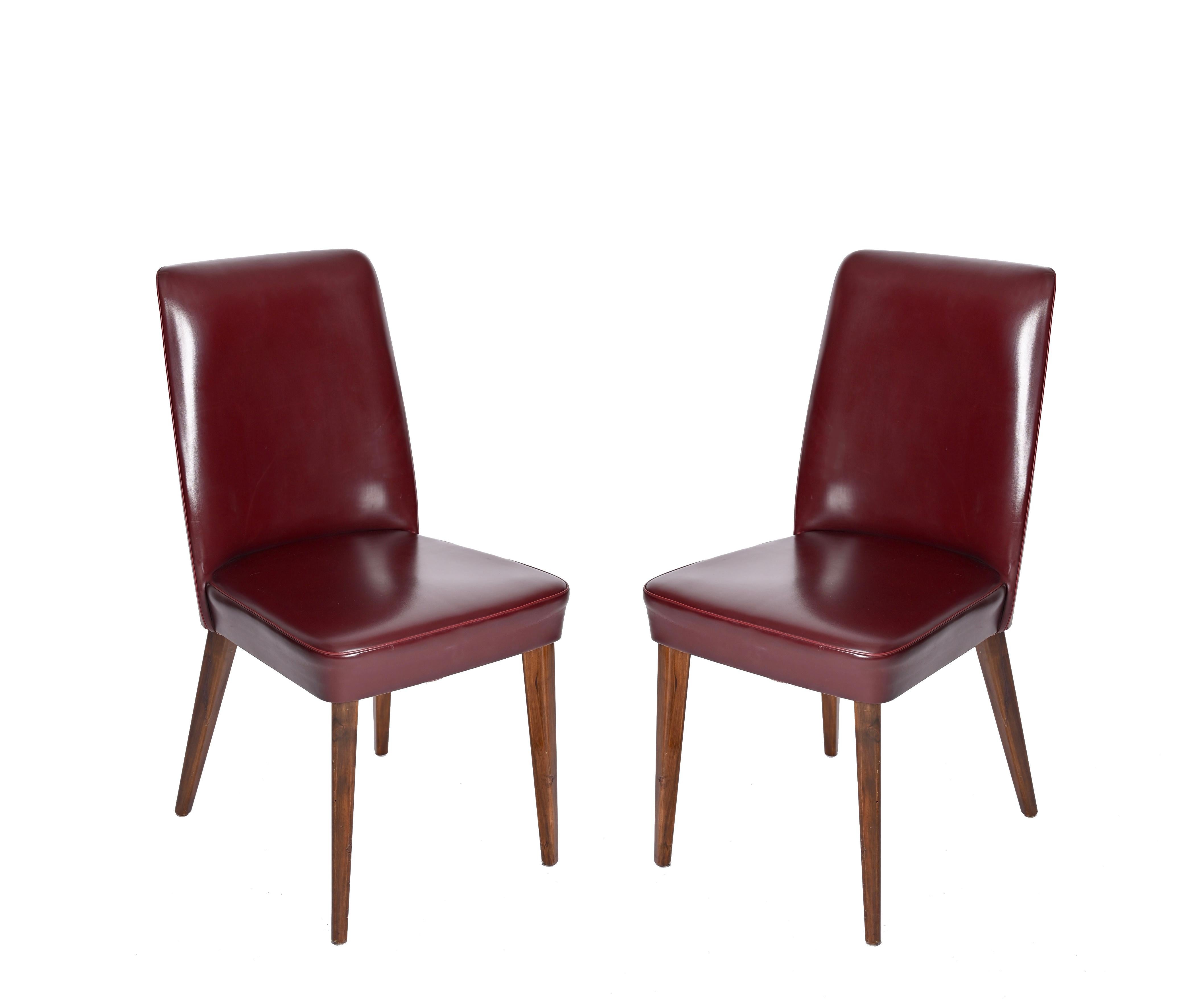 Pair of Bordeaux Leather Chairs by Anonima Castelli, Italy, 1950s For Sale 2