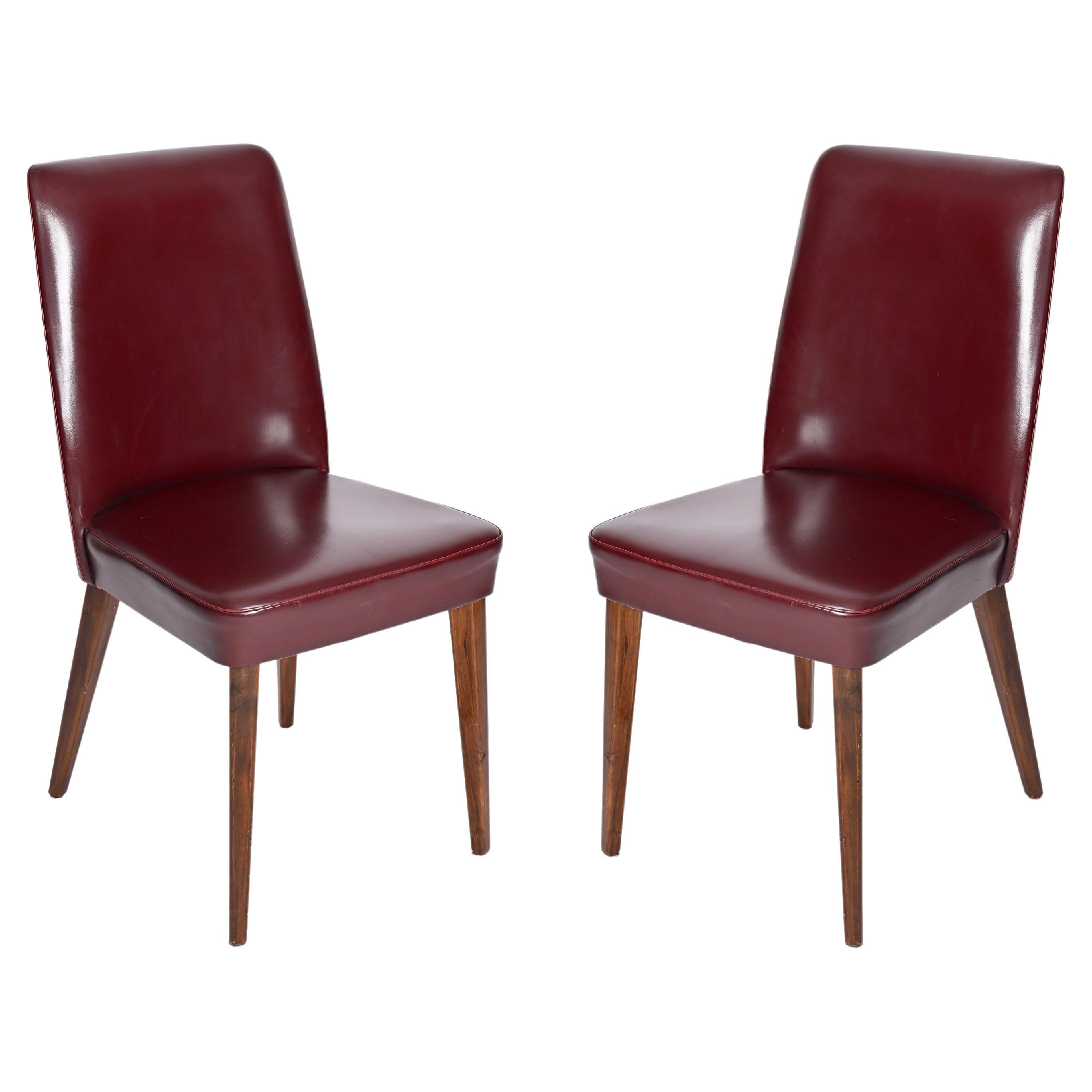 Pair of Bordeaux Leather Chairs by Anonima Castelli, Italy, 1950s