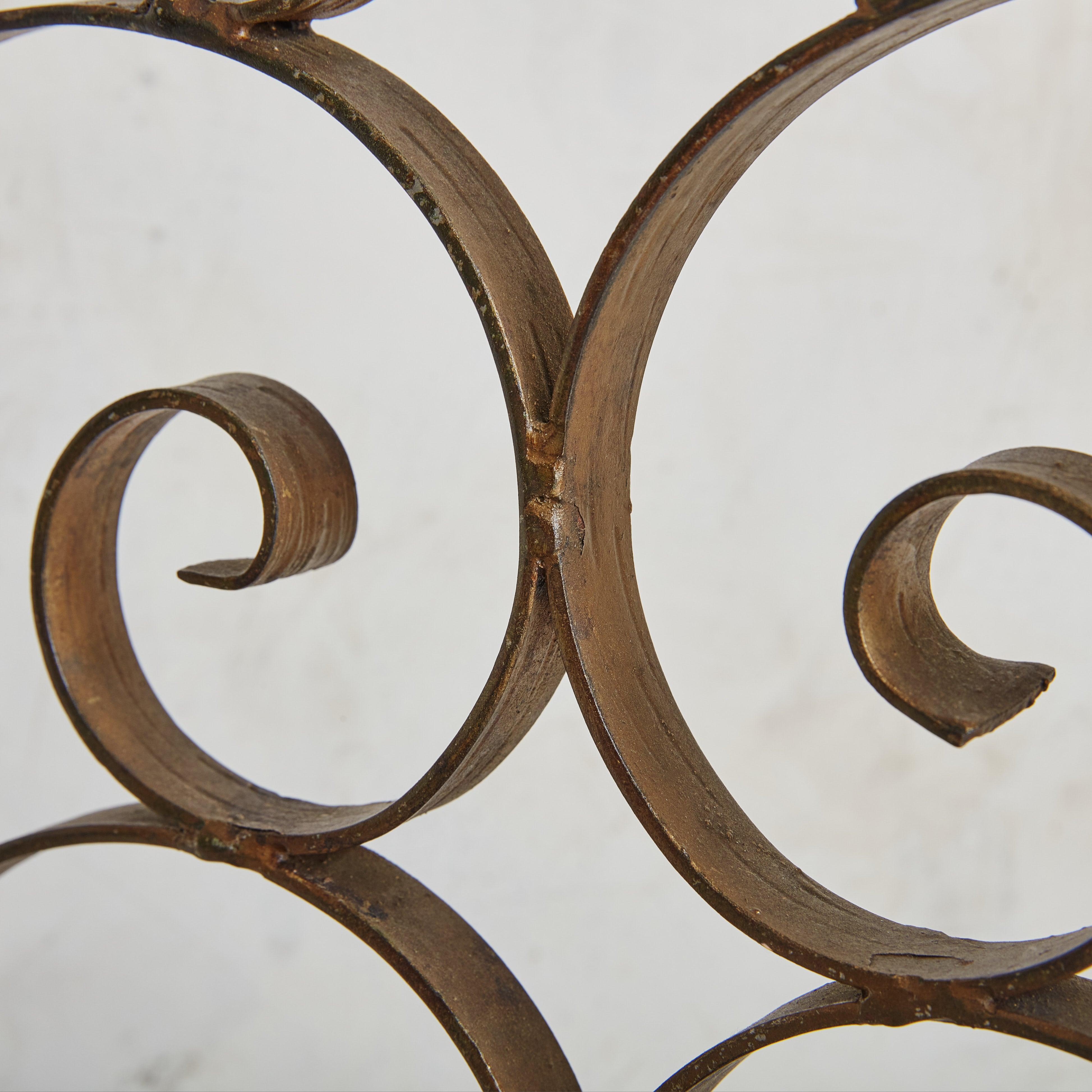 Pair of Bordeaux Velvet + Gilded Iron Sculptural Side Chairs, 20th Century For Sale 5