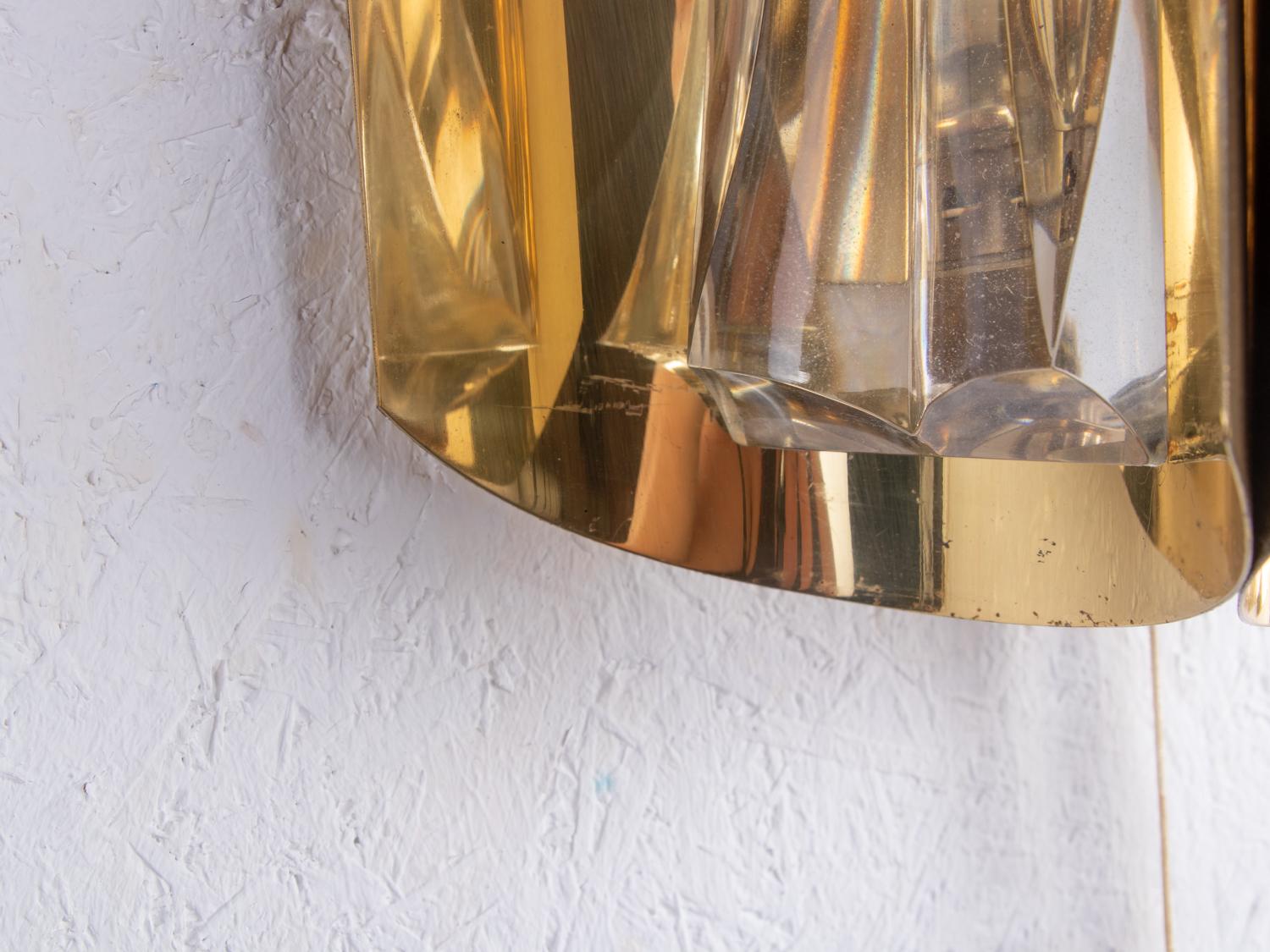 Paire d'appliques Borens Boras en verre de cristal et laiton doré, Suède, années 1960 en vente 3