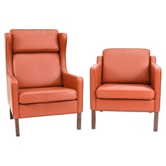 Pair of Borge Mogensen for Stouby Red Leather Chairs