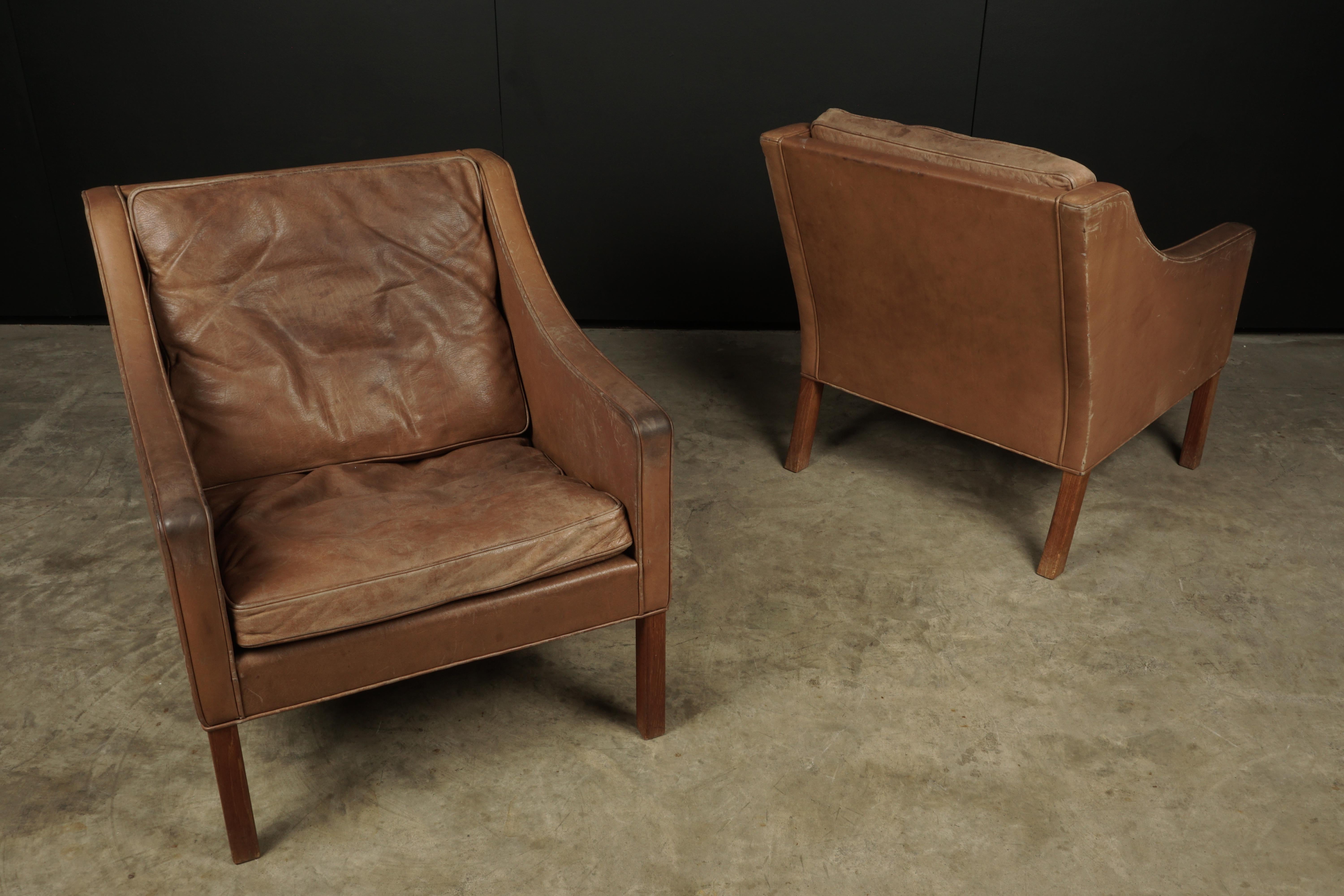 Pair of Borge Mogensen Lounge Chairs from Denmark, circa 1970 1