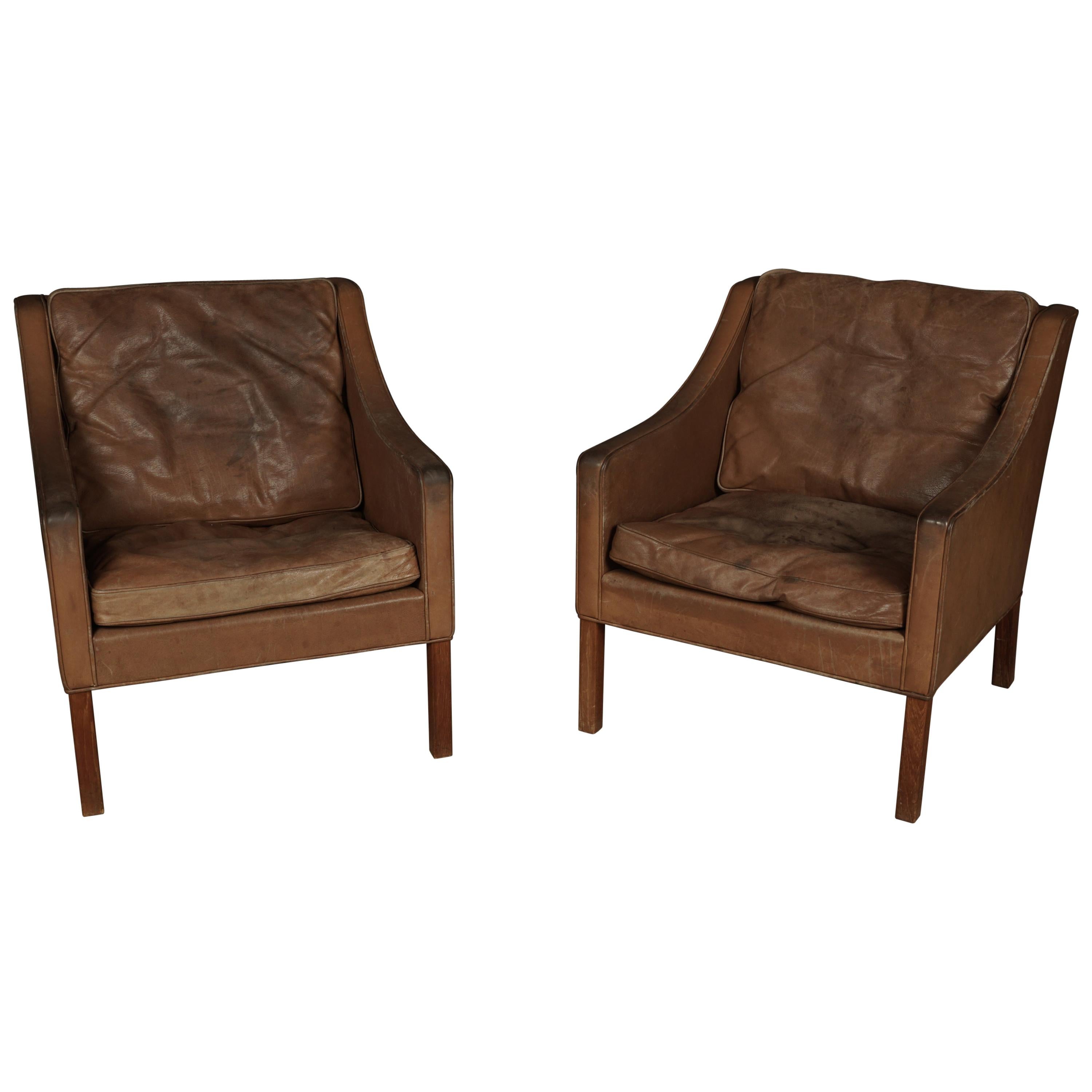 Pair of Borge Mogensen Lounge Chairs from Denmark, circa 1970