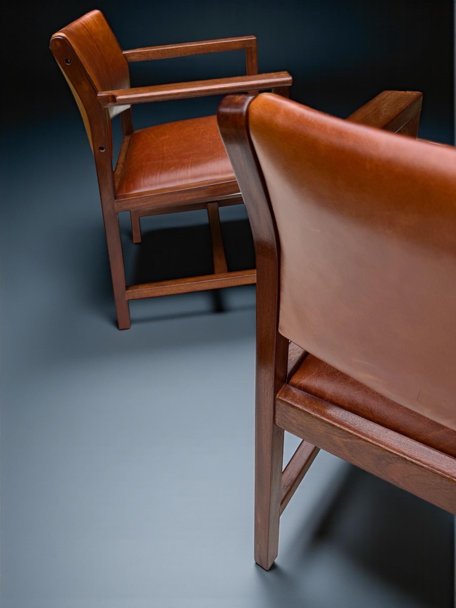 Pair of Borge Mogensen Model BM73 Armchairs in Teak and Leather, Denmark 1960's For Sale 2