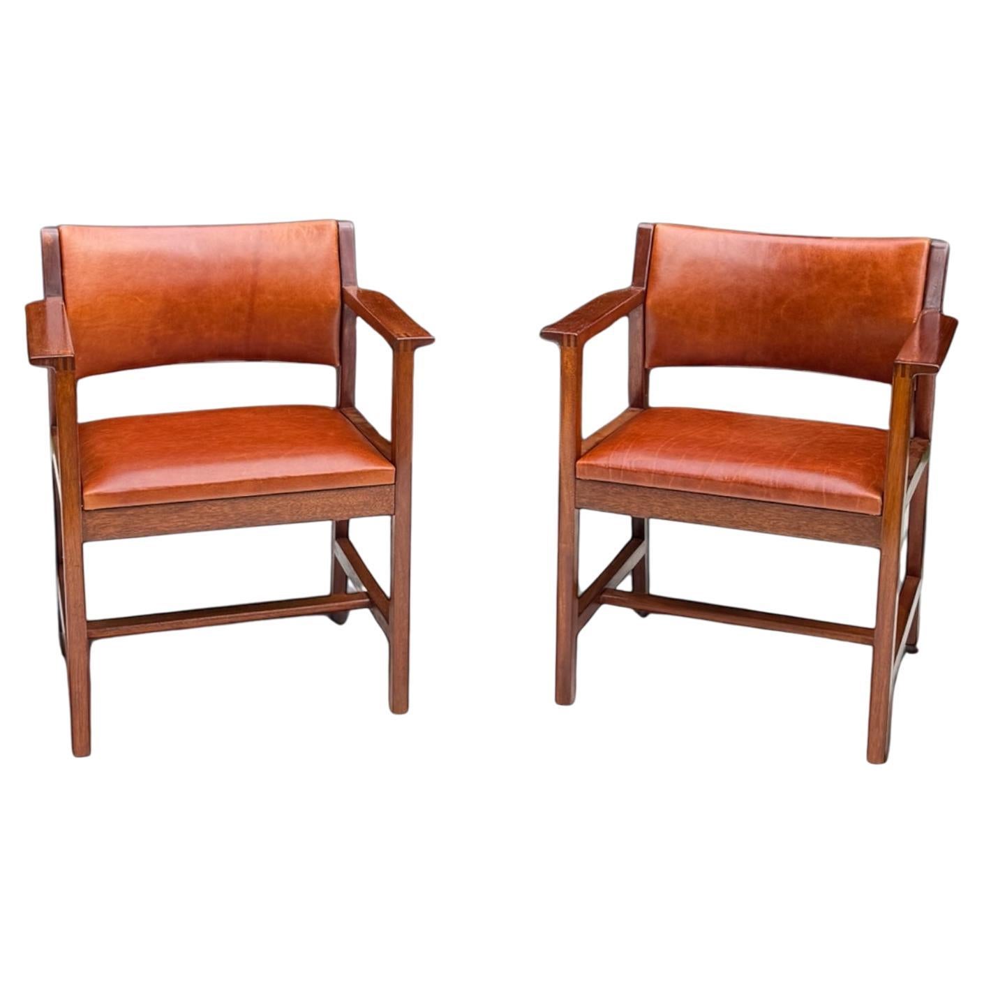 Pair of Borge Mogensen Model BM73 Armchairs in Teak and Leather, Denmark 1960's For Sale
