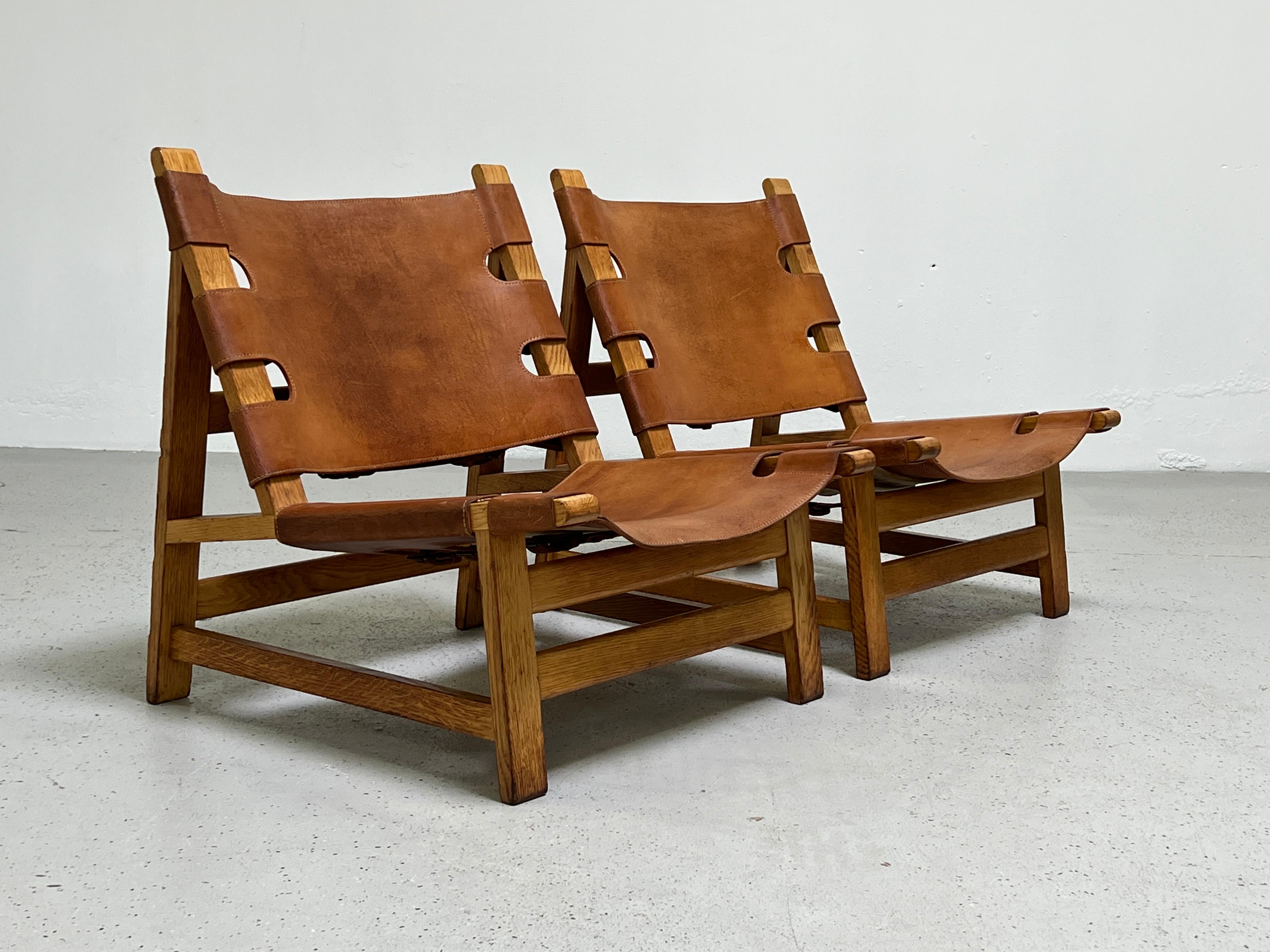 Pair of Borge Mogensen Patinated Leather Lounge Chairs  5