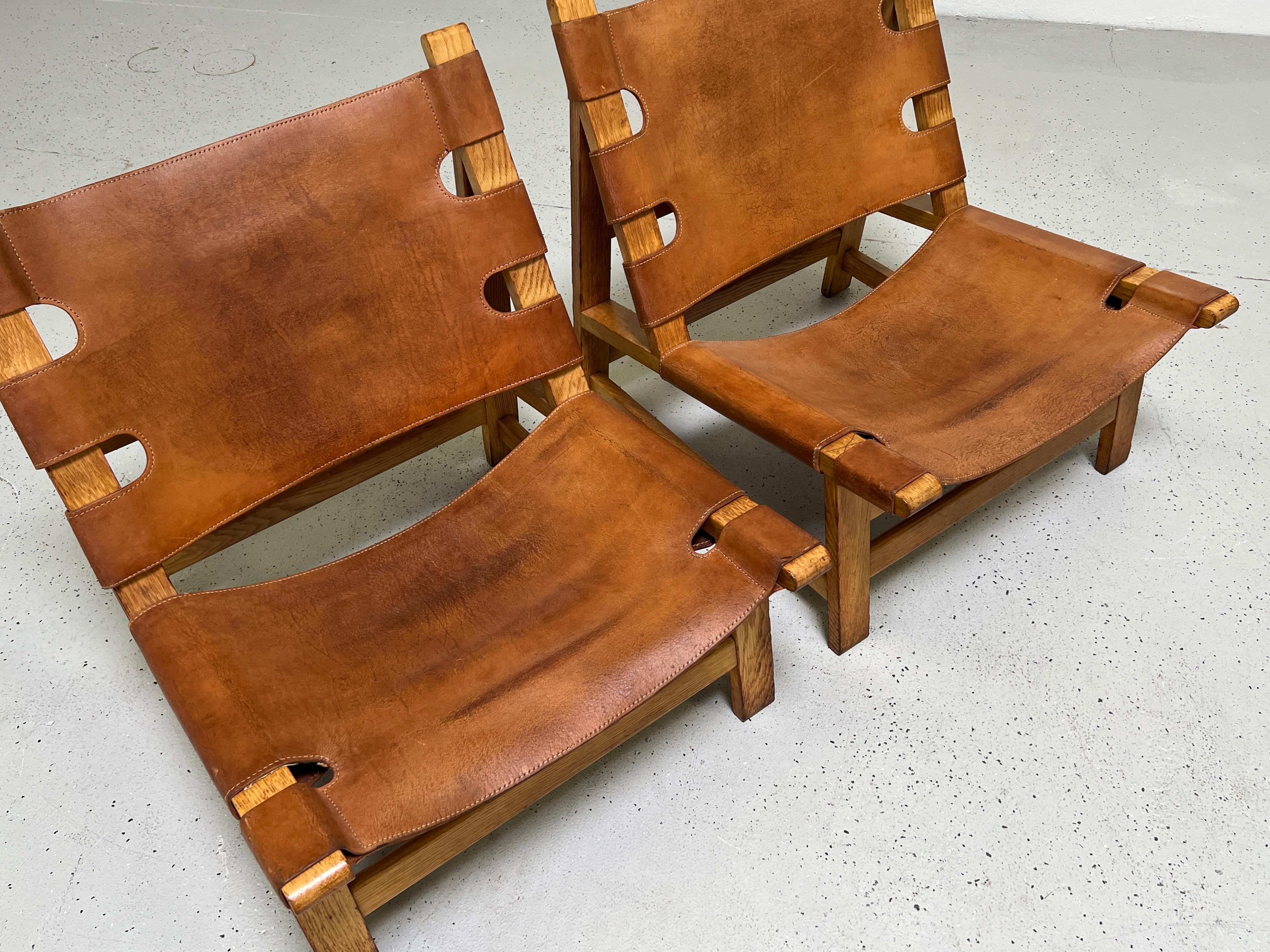 Pair of Borge Mogensen Patinated Leather Lounge Chairs  9