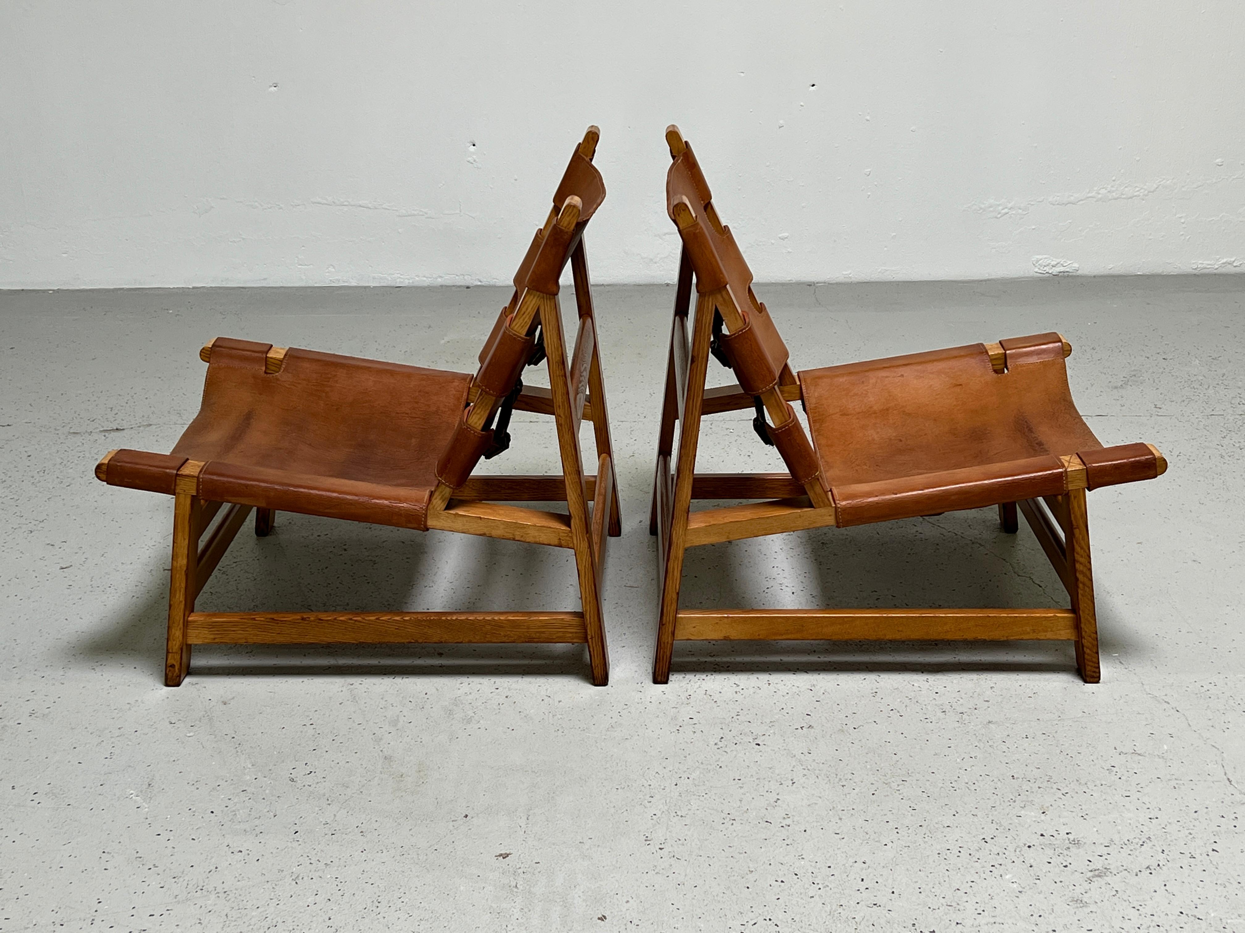 Pair of Borge Mogensen Patinated Leather Lounge Chairs  In Good Condition In Dallas, TX