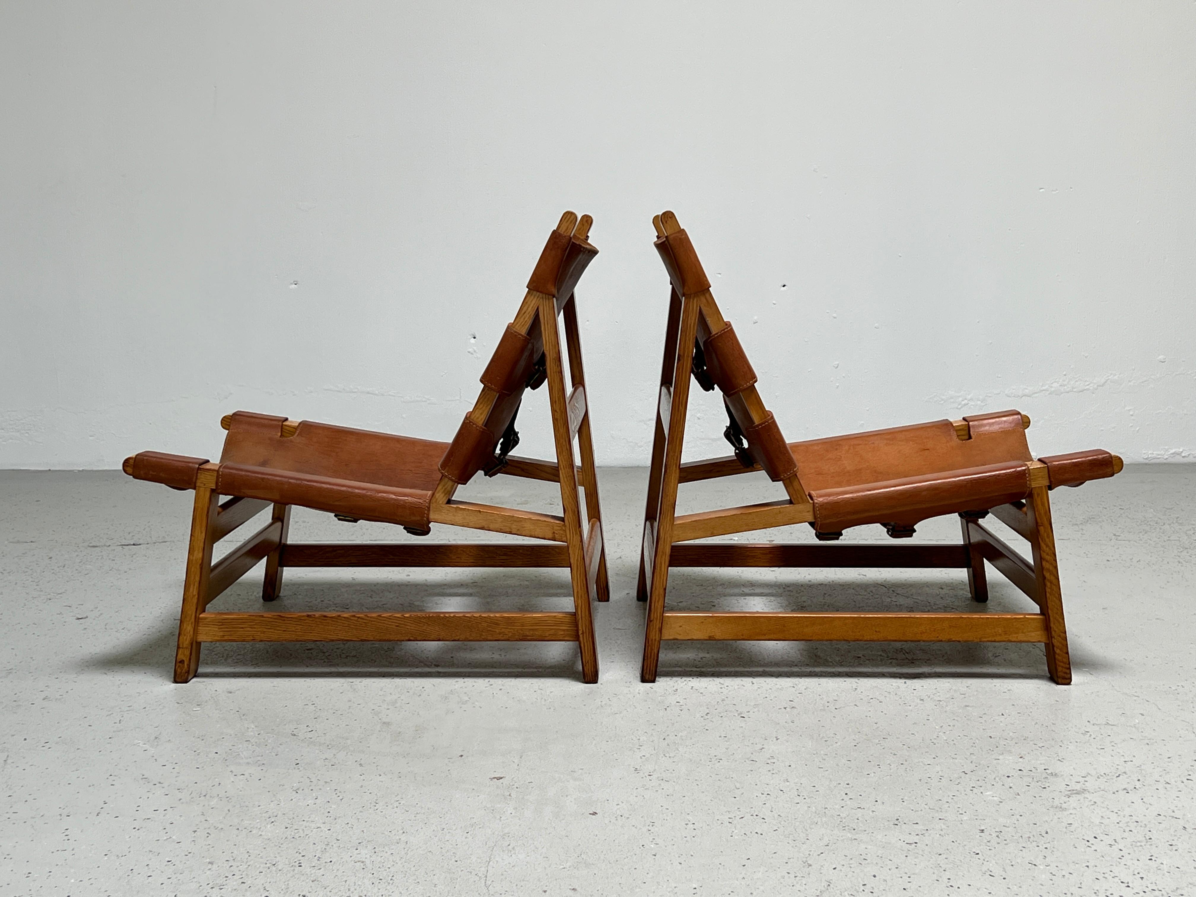 Mid-20th Century Pair of Borge Mogensen Patinated Leather Lounge Chairs 