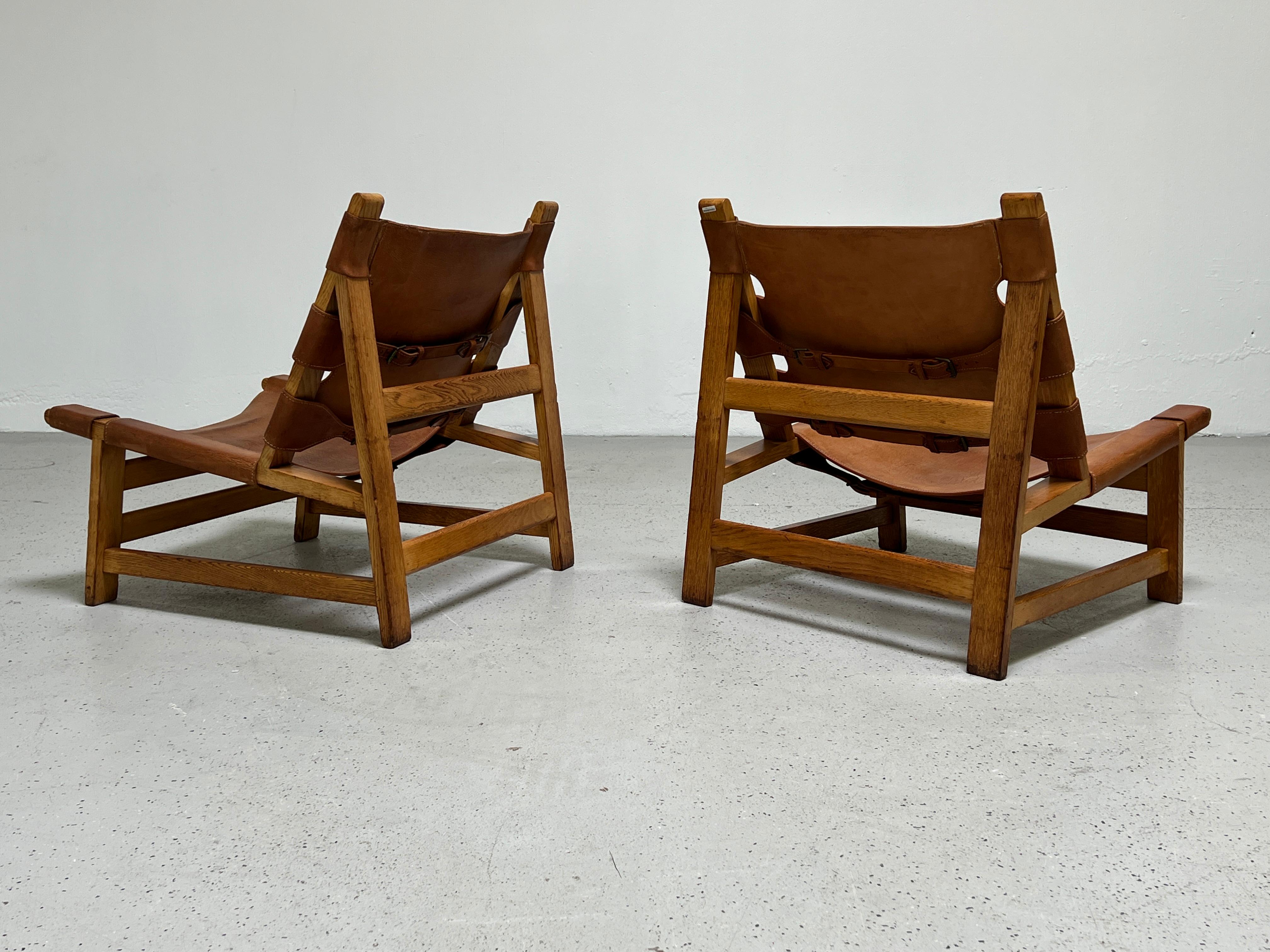 Pair of Borge Mogensen Patinated Leather Lounge Chairs  1