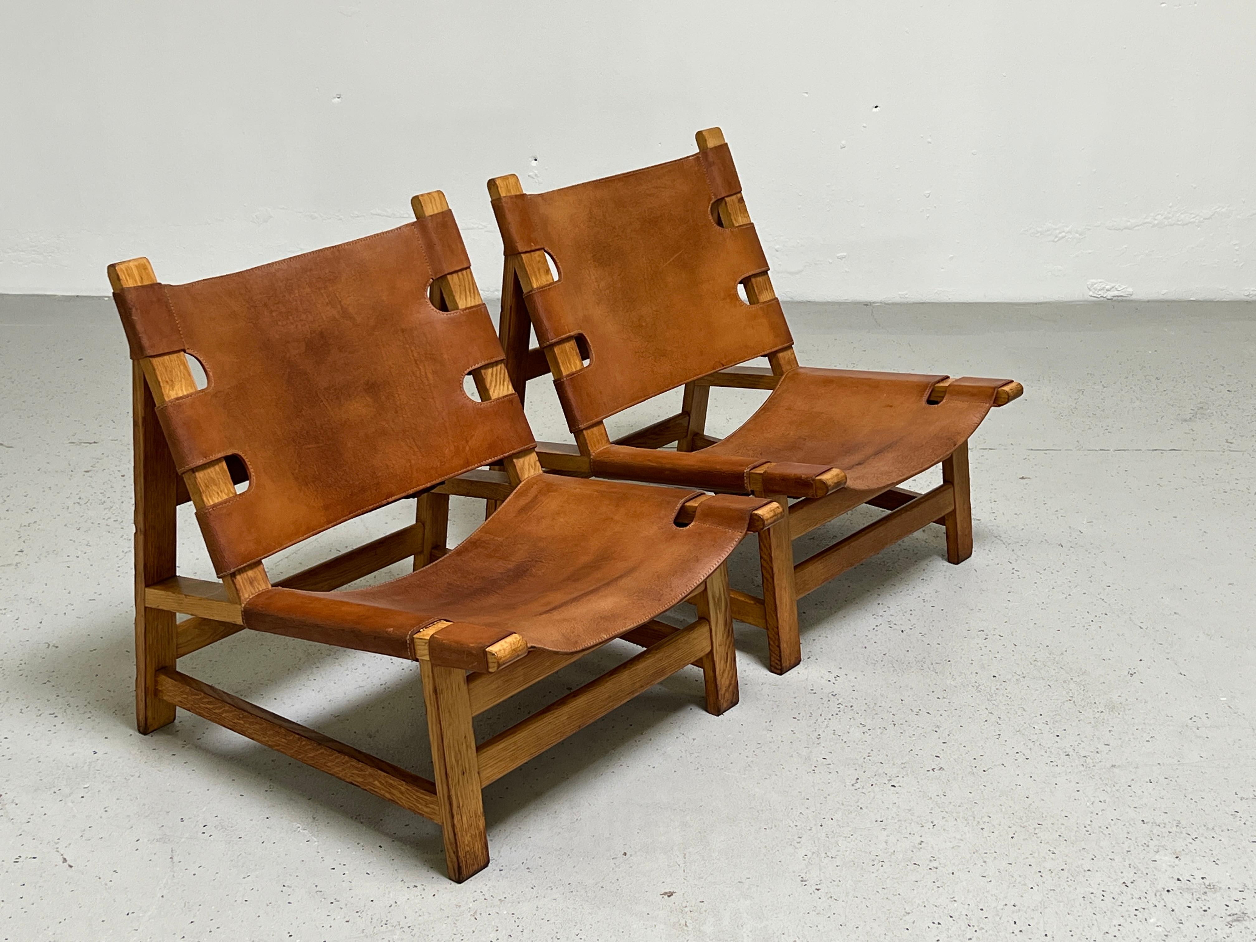 Pair of Borge Mogensen Patinated Leather Lounge Chairs  4